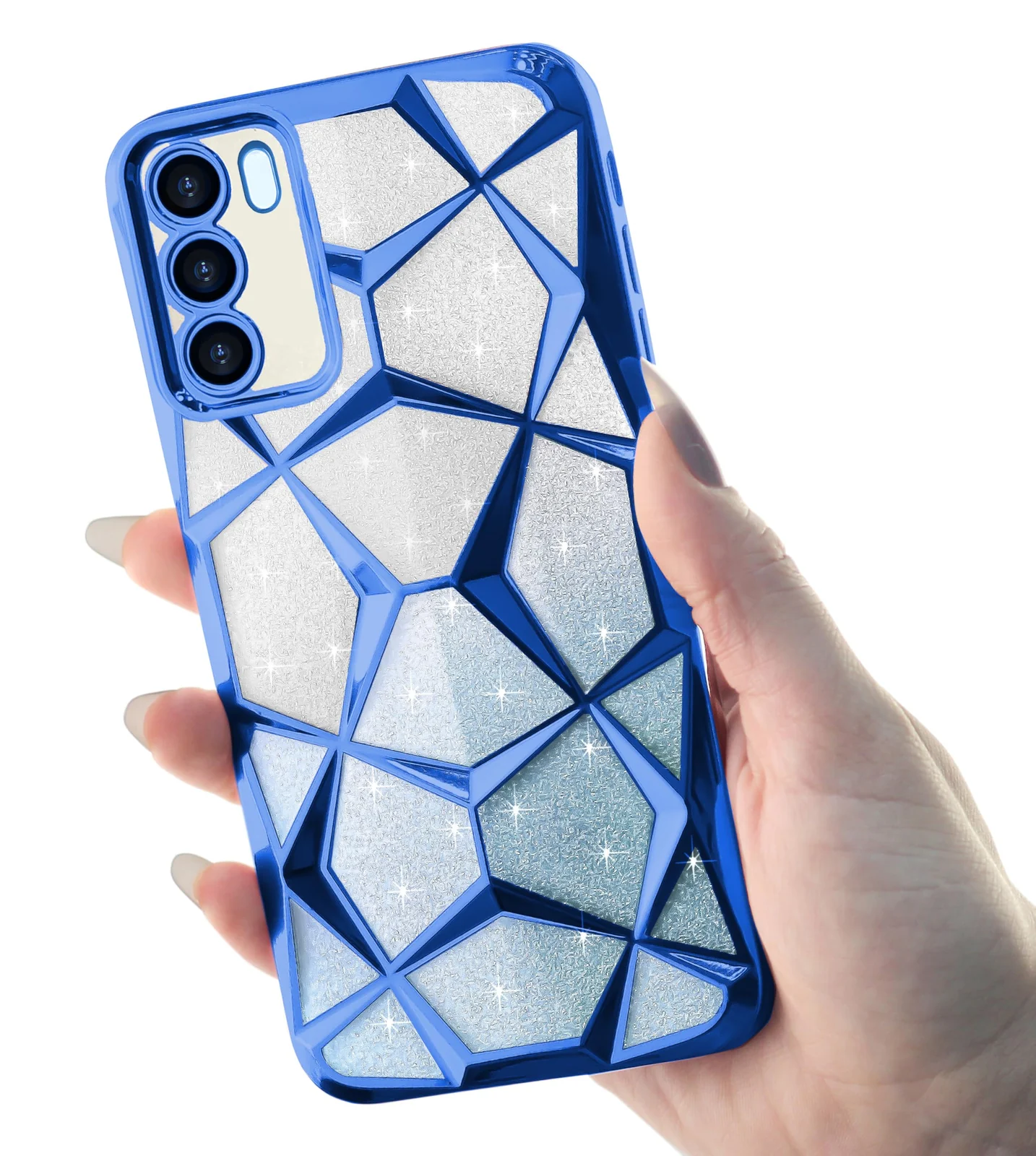 DL3 Mobilak Compatible with OPPO Reno 6 4G (Not Reno6 5G) Case Plating Bling Gradient Glitter Clear Cover Soft TPU Silicone Cute Camera Protection Shockproof Back for Women Girls Case - Blue