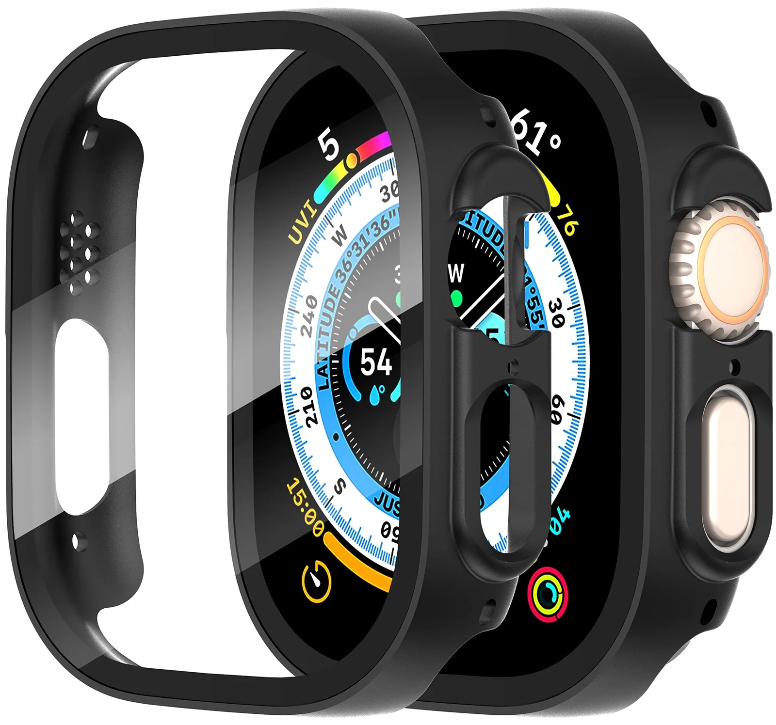 DL3 Mobilak Case with Strap For Apple Watch Ultra 2 49mm Stainless Steel Metal Straps, Hard PC Case With Glass Screen Protector Cover with Strap Bands for Apple Watch Ultra 49mm - Black