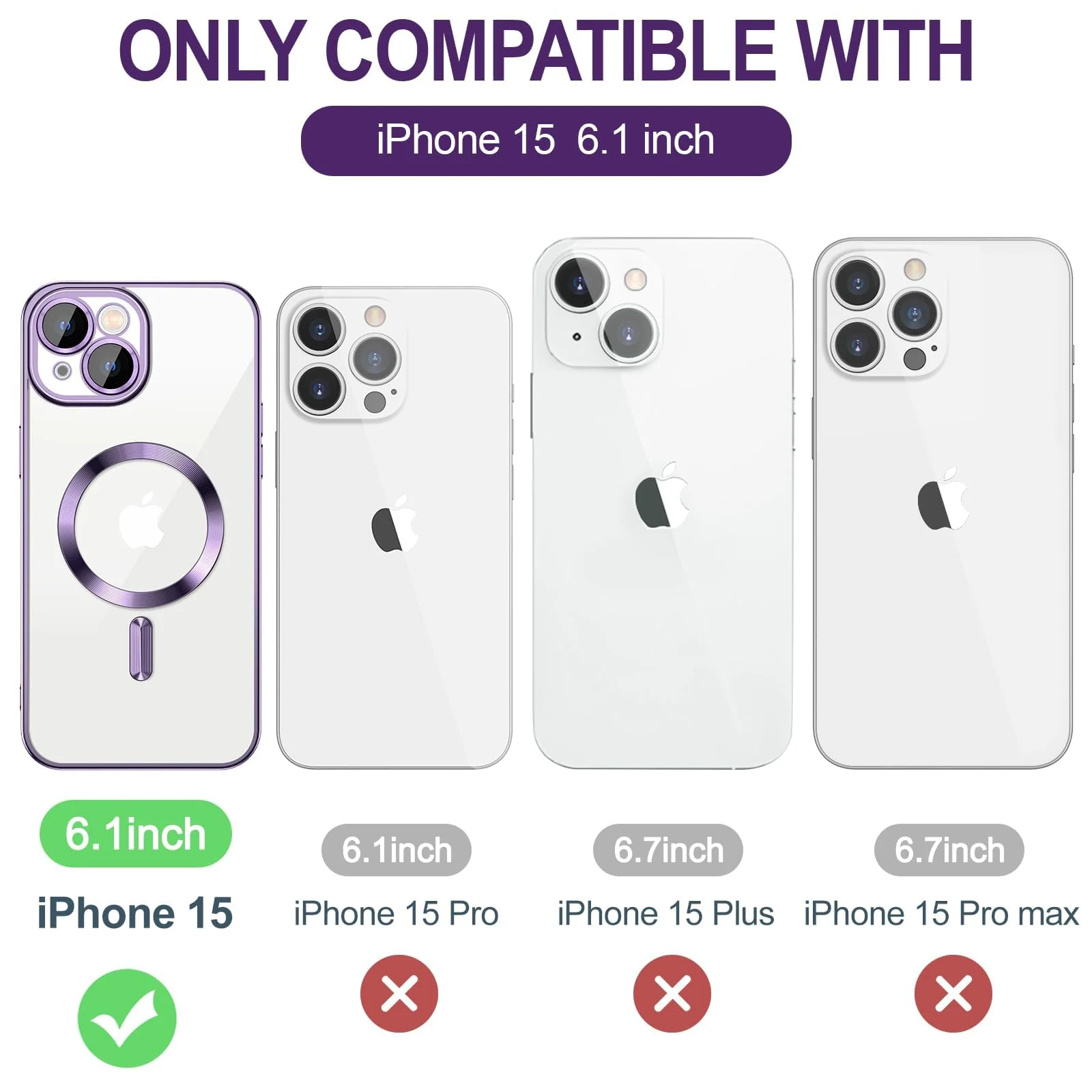 DL3 Mobilak Plated-Edge Protective Case for iPhone 15 6.1-Inch, Compatible with MagSafe accessories, Supports wireless charging, Camera protection - Purple