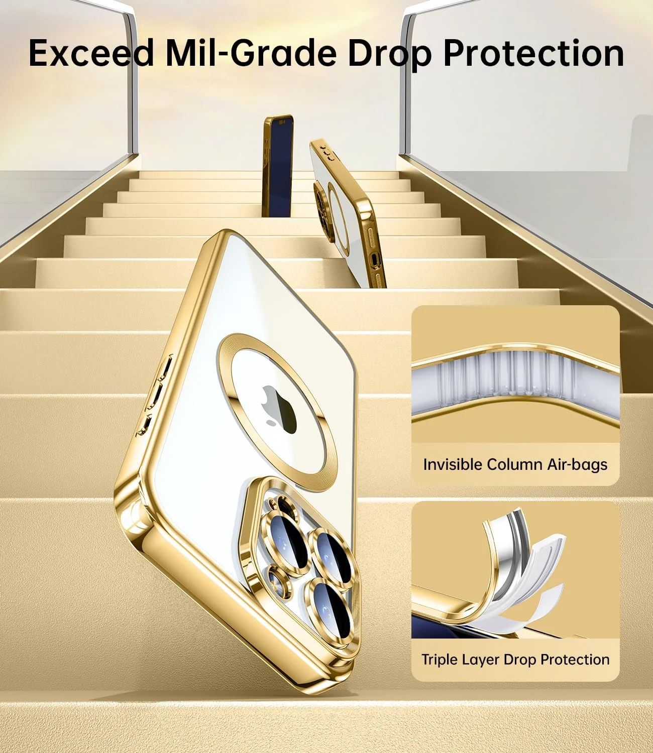DL3 MOBILAK MagSafe Phone Case with Camera Lens Protector for Apple iPhone 13 Pro, Gold
