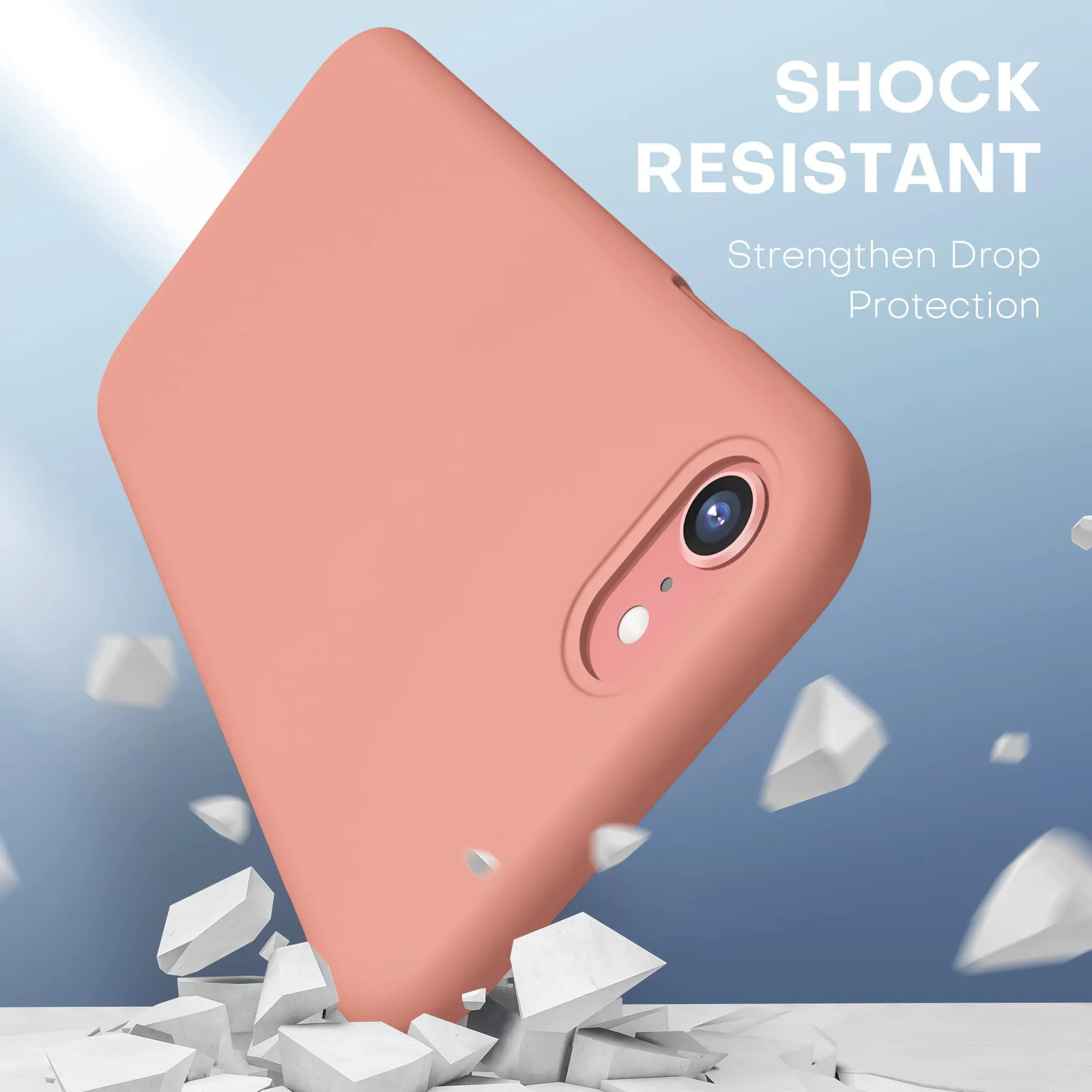 DL3 Mobilak Liquid Silicone Protective Case for iPhone SE 2022, SE 2020, iPhone 7, iPhone 8 with Camera Protection and Microfiber Lining - Light Orange