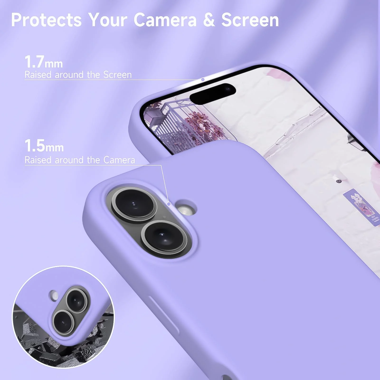 DL3 Mobilak Liquid Silicone Protective Case for iPhone 16+ Plus 6.7-Inch with Microfiber Lining and Shockproof Design - Lavender