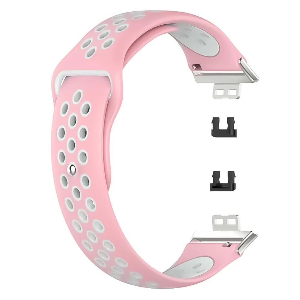 DL3 Mobilak Sport Strap Compatible with Huawei Watch Fit & Huawei Watch Fit New & Huawei Watch Fit Elegant, Breathable Silicone Double Hole Snap Buckle Band - Pink & White