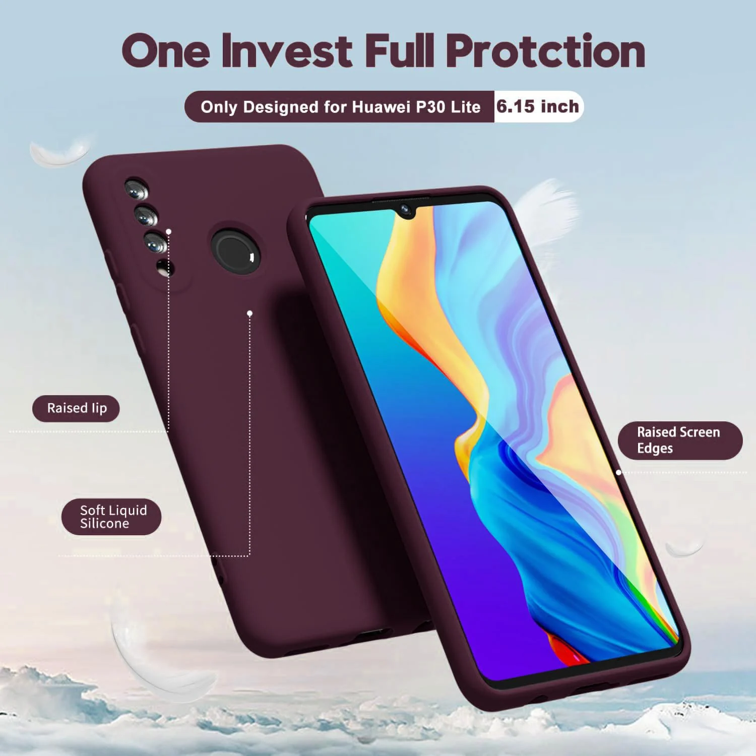DL3 Mobilak Soft Silicone Protective Case for Huawei P30 Lite / Nova 4E with Microfiber Lining and Shockproof Design - Wine Red