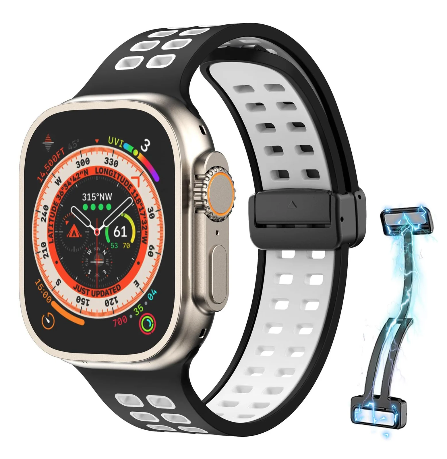 DL3 Mobilak Compatible with Apple Watch Ultra Band 49mm 45mm 44mm 42mm 41mm 40mm 38mm, Silicone Strap with Magnetic for iWatch Ultra SE Series 9 8 7 6 5 4 3 2 1 (42mm/44mm/45mm/49mm) - Black White