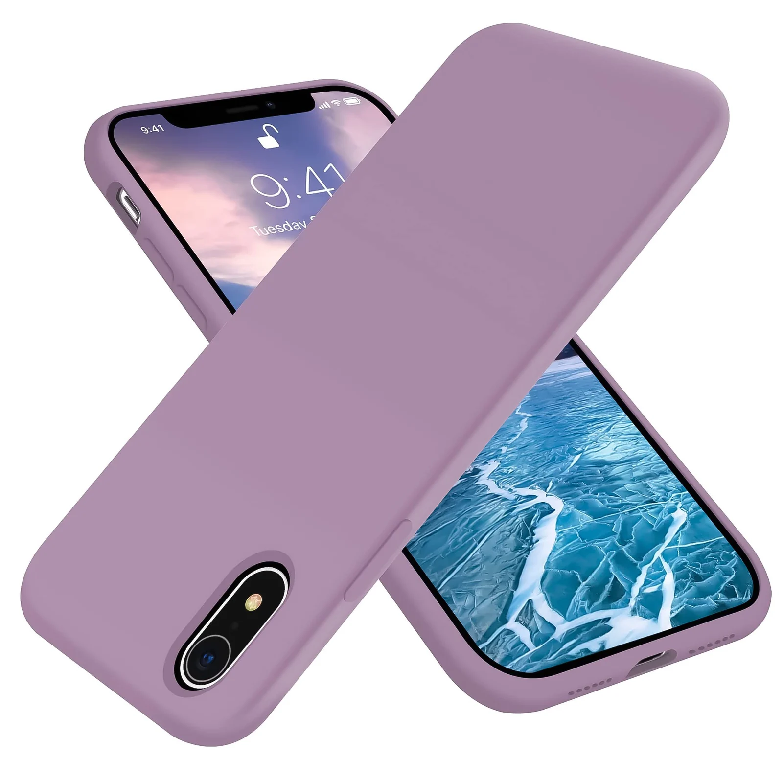 DL3 Mobilak Liquid Silicone Protective Case with Soft Microfiber Lining for iPhone XR - Lilac Purple