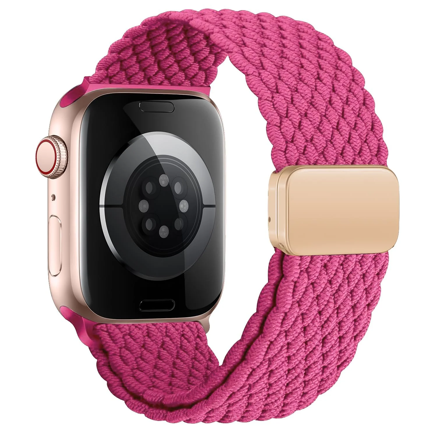 DL3 Mobilak Sport Solo Loop Compatible with Apple Watch Band 42mm 44mm 45mm 46mm 49mm for Women Men, Magnetic Strap Stretchy Braided Wristband for iWatch Series 11 10 9 8 7 6 5 4 3 Ultra 3 2 1 SE SE2 - Hot Pink