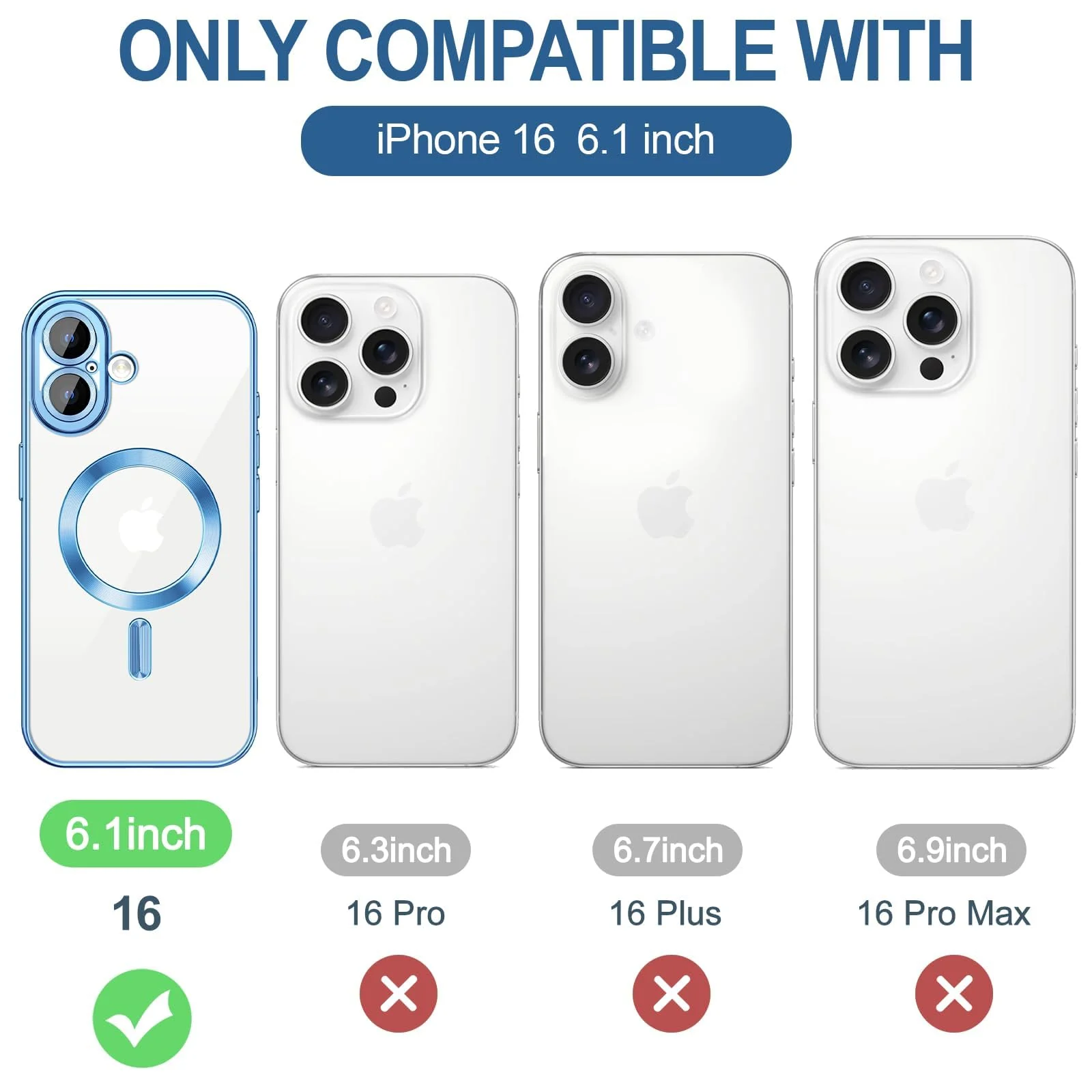 DL3 Mobilak Clear MagSafe-Compatible Magnetic Case for iPhone 16 6.1 with Camera Protection and Shockproof Design - Sierra Blue