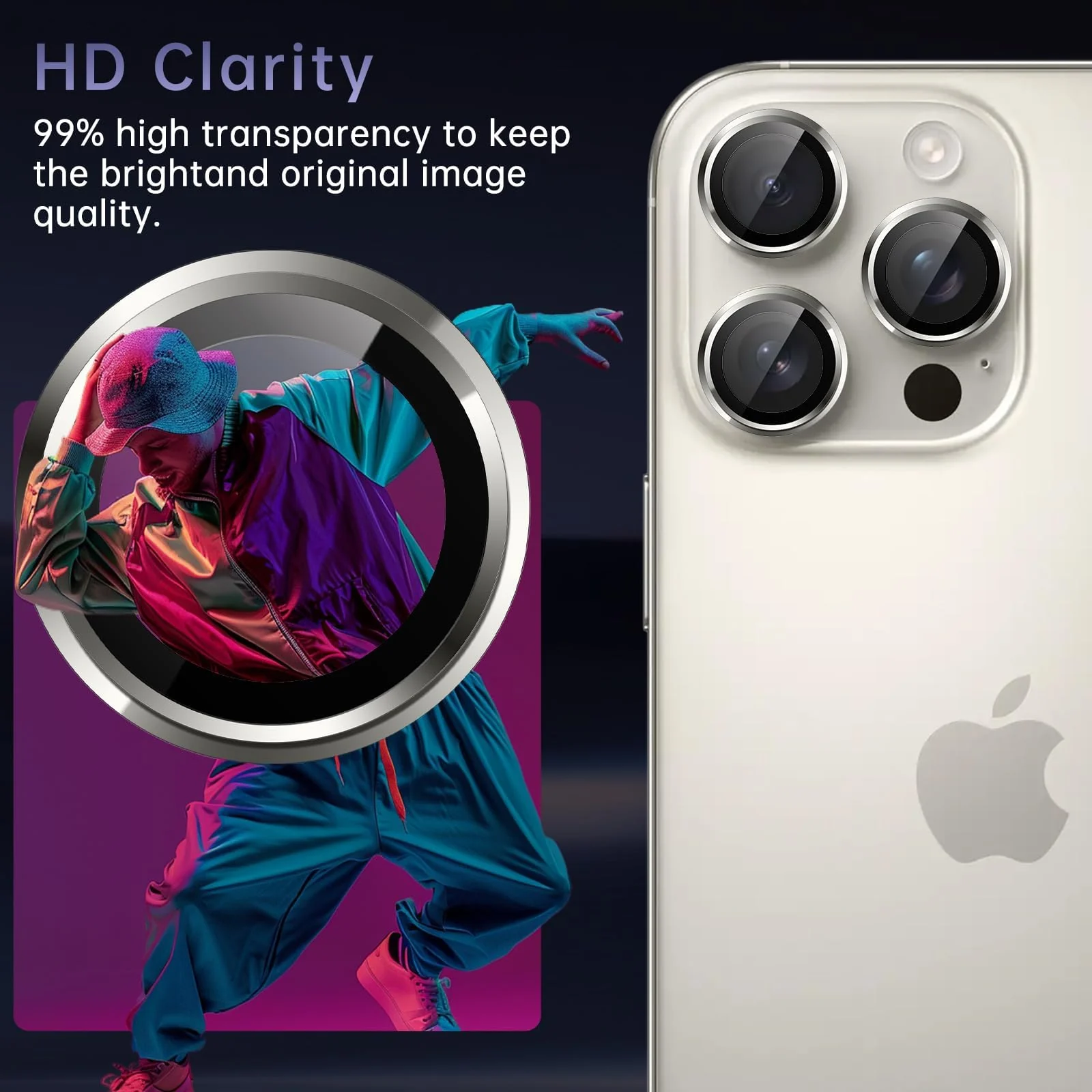 DL3 Mobilak Camera Lens Protector For iPhone 16 Pro/iPhone 16 Pro Max, [Keep Original Shooting] Tempered Glass Screen Protector Metal Individual Camera Cover, Case Friendly - Titanium Natural