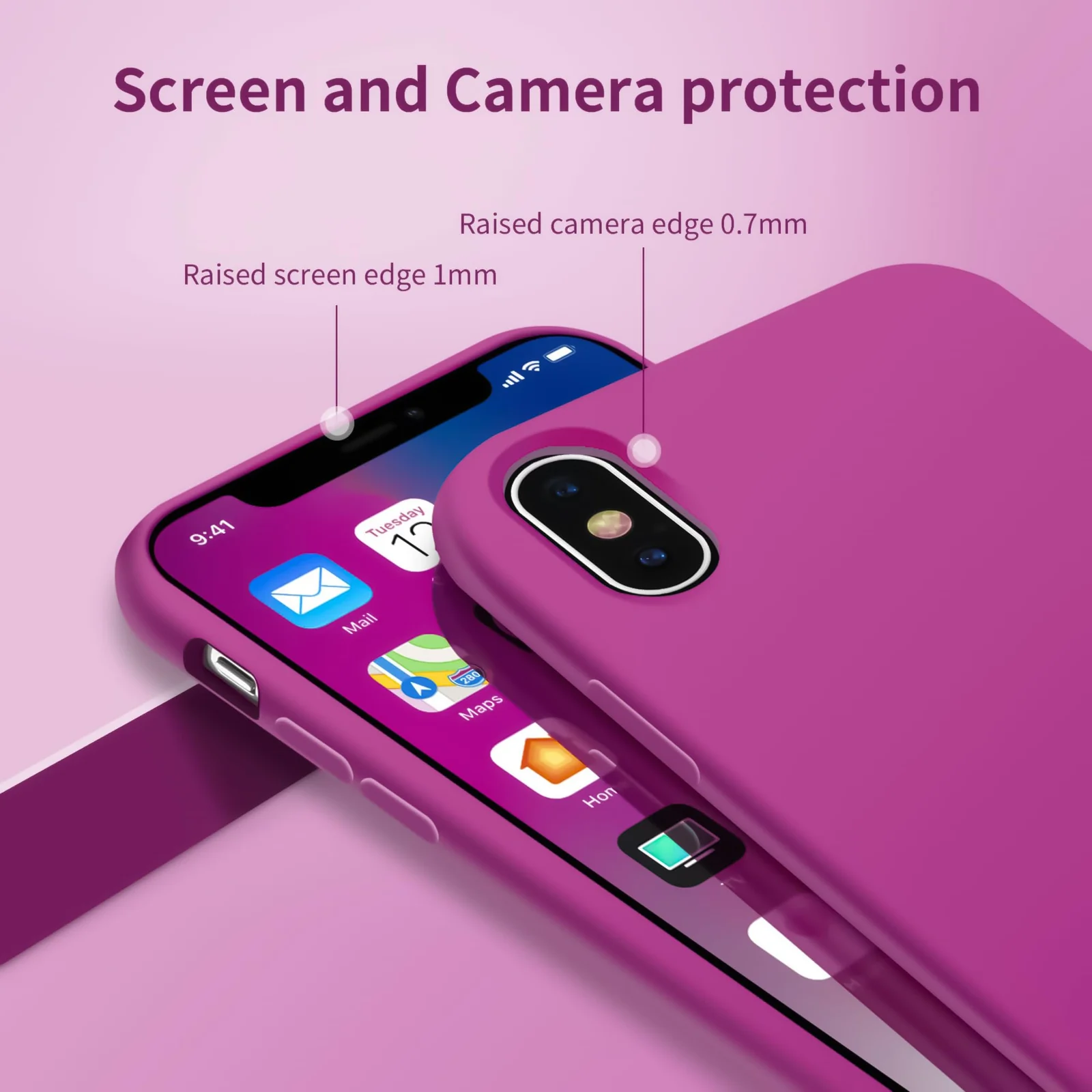DL3 Mobilak Liquid Silicone Case for iPhone X / iPhone XS, Shock-absorbing protection, Scratch-resistant surface, Soft microfiber lining - Fuchsia
