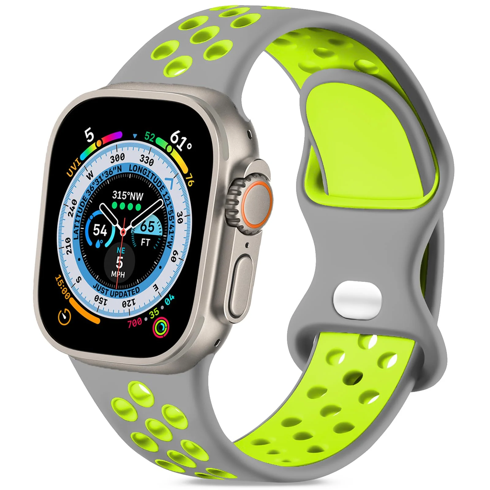 38mm/40mm/41mm — DL3 Mobilak Sport Strap For Apple Watch 49mm 45mm 44mm 42mm 41mm 40mm 38mm, Breathable Silicone Double Hole Band, for iWatch Ultra 2 Series 9 8 7 6 5 4 3 SE (& Lemon, 38mm/40mm/41mm) - Grey & Lemon