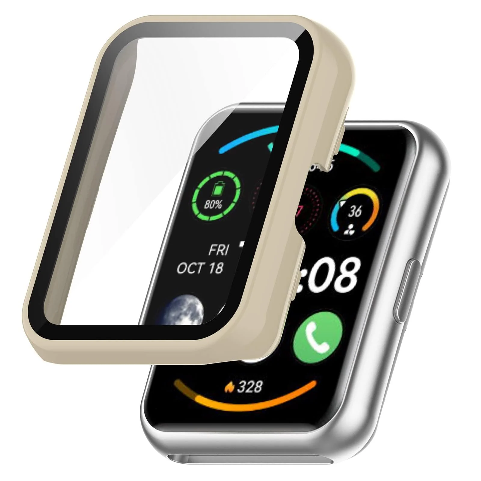 DL3 Mobilak Protective Case Compatible with Huawei Watch Fit 2 9H Hardness PC Case Bumper Full Slim Protective Cover with Tempered Glass For Huawei Watch Fit2 - Ivory White
