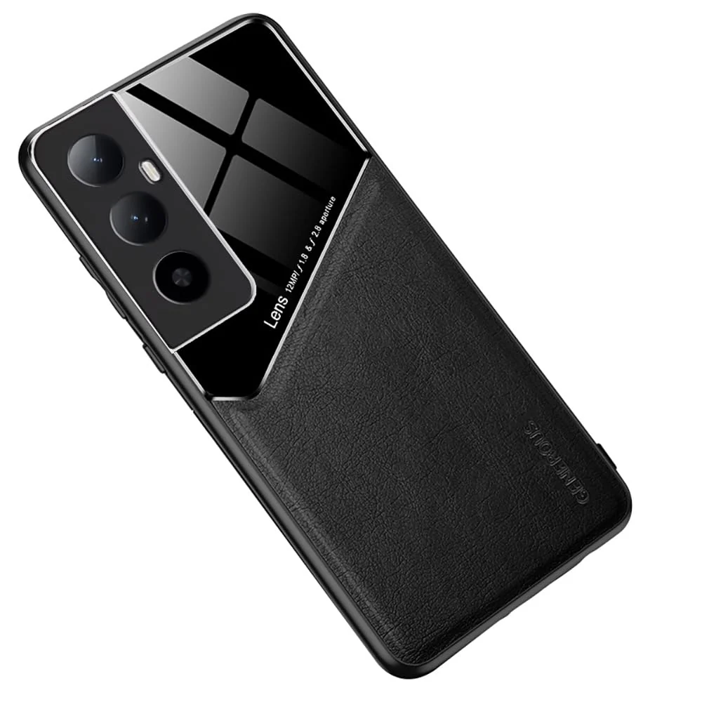 DL3 Mobilak Leather and PC Protective Case for realme C65 4G, Built-in magnetic car-mount support, Camera protection, Shock-absorbing protection - Black