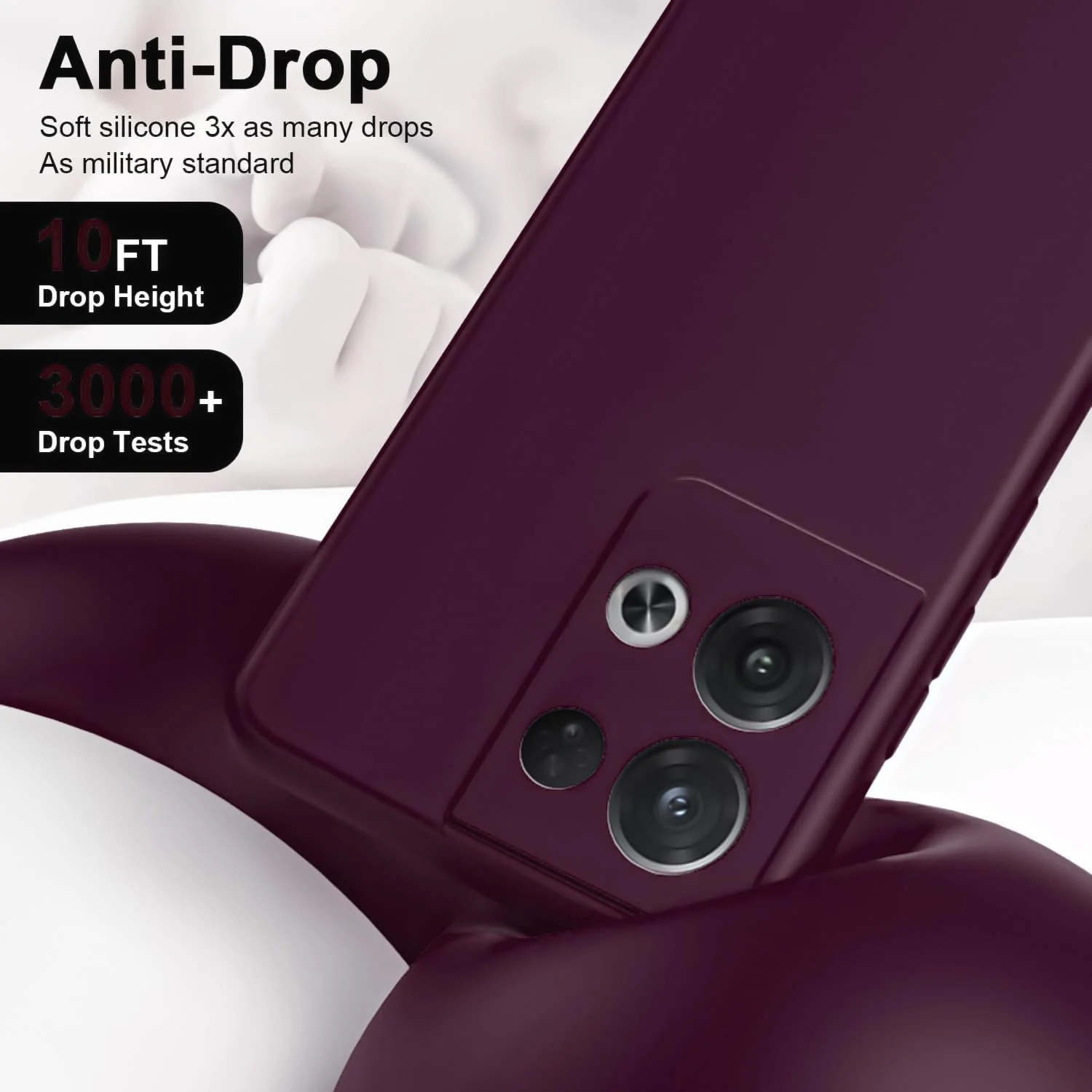 DL3 Mobilak Liquid Silicone Protective Case with Soft Microfiber Lining with Full Camera Protection for OPPO Reno 8 Pro 5G / Reno8 Pro+ Plus 5G - Wine Red