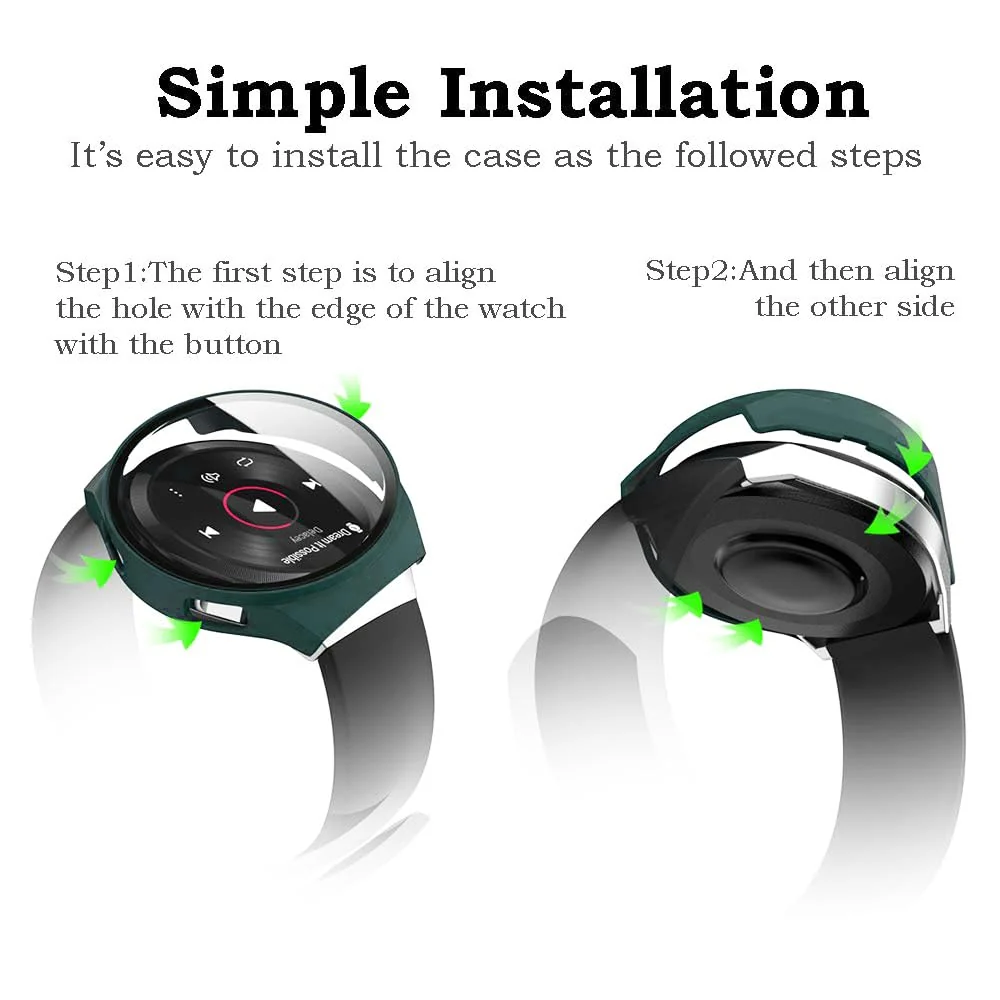 DL3 Mobilak Protective Case Compatible with Huawei Watch GT 2e 9H Hardness PC Case Bumper Full Slim Protective Cover with Tempered Glass For Huawei GT2e - Green