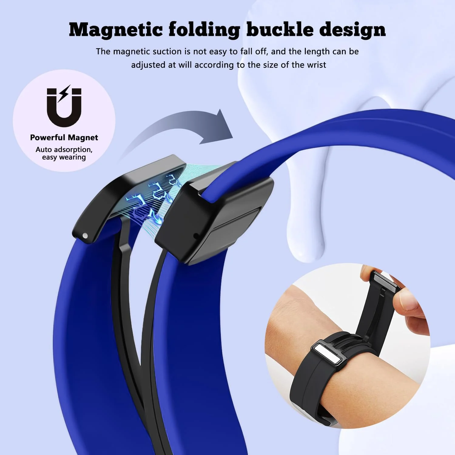 DL3 Mobilak Silicone Strap Compatible with Huawei Watch Fit 3/Watch Fit 4 Pro/Fit 4 Magnetic Metal Stainless Buckle Sport Silicone Strap, Band Quick Release Soft Replacment Wristband - Blue Pepsi