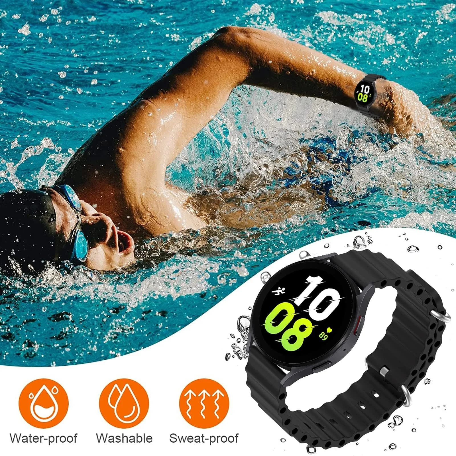 DL3 Mobilak 22mm Ocean Band for Samsung Galaxy Watch 3 45mm/Watch 46mm/Gear S3/For Huawei watch GT4 GT3 46MM/ Watch 3/4/GT2E/GT2 Pro/GT GT2 46MM/Amaz fit GTR 4/3/3Pro/2/2e, Adjustable Silicone Sport Loop Strap - Black