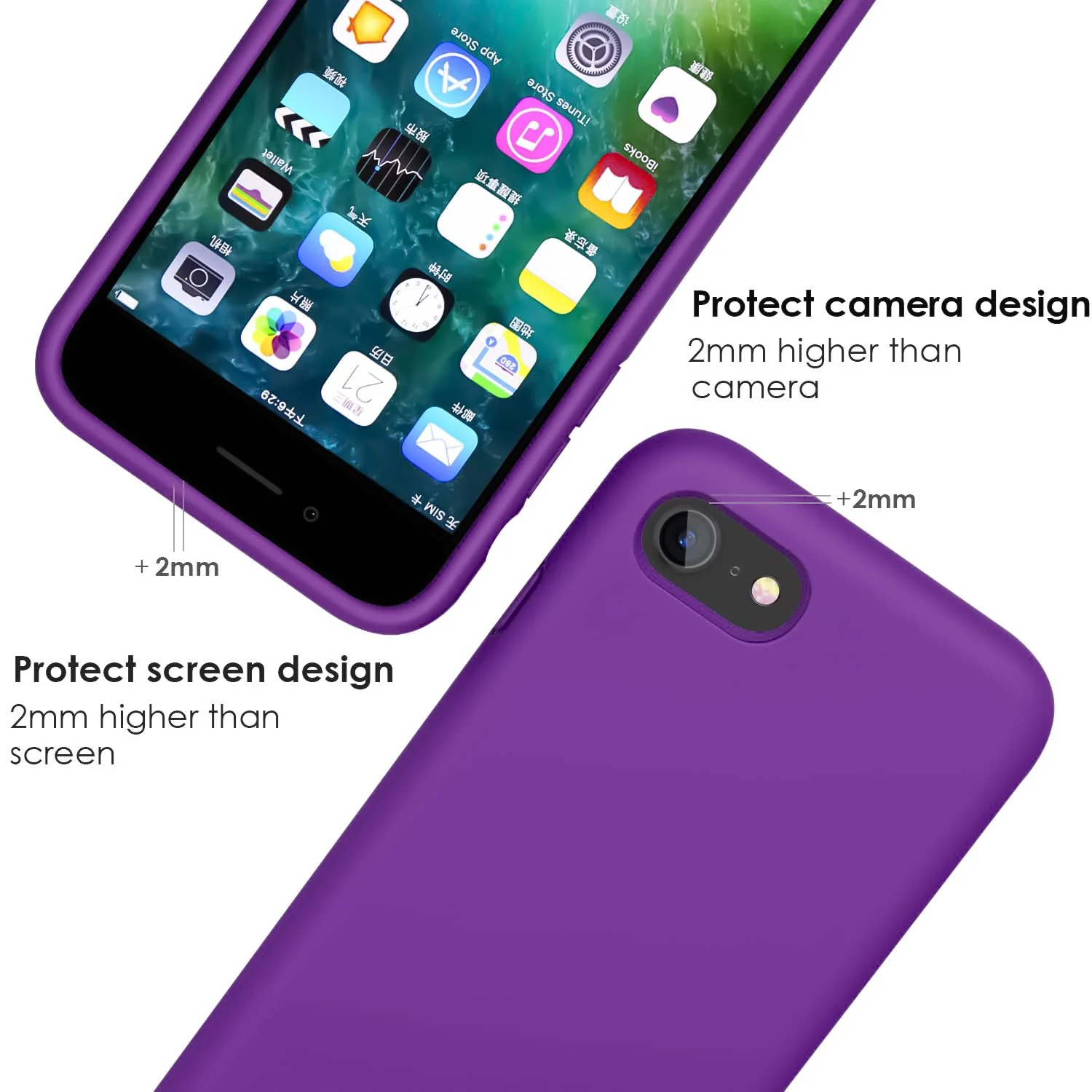 DL3 Mobilak Liquid Silicone Protective Case for iPhone SE 2022, SE 2020, iPhone 7, iPhone 8 with Camera Protection and Microfiber Lining - Purple