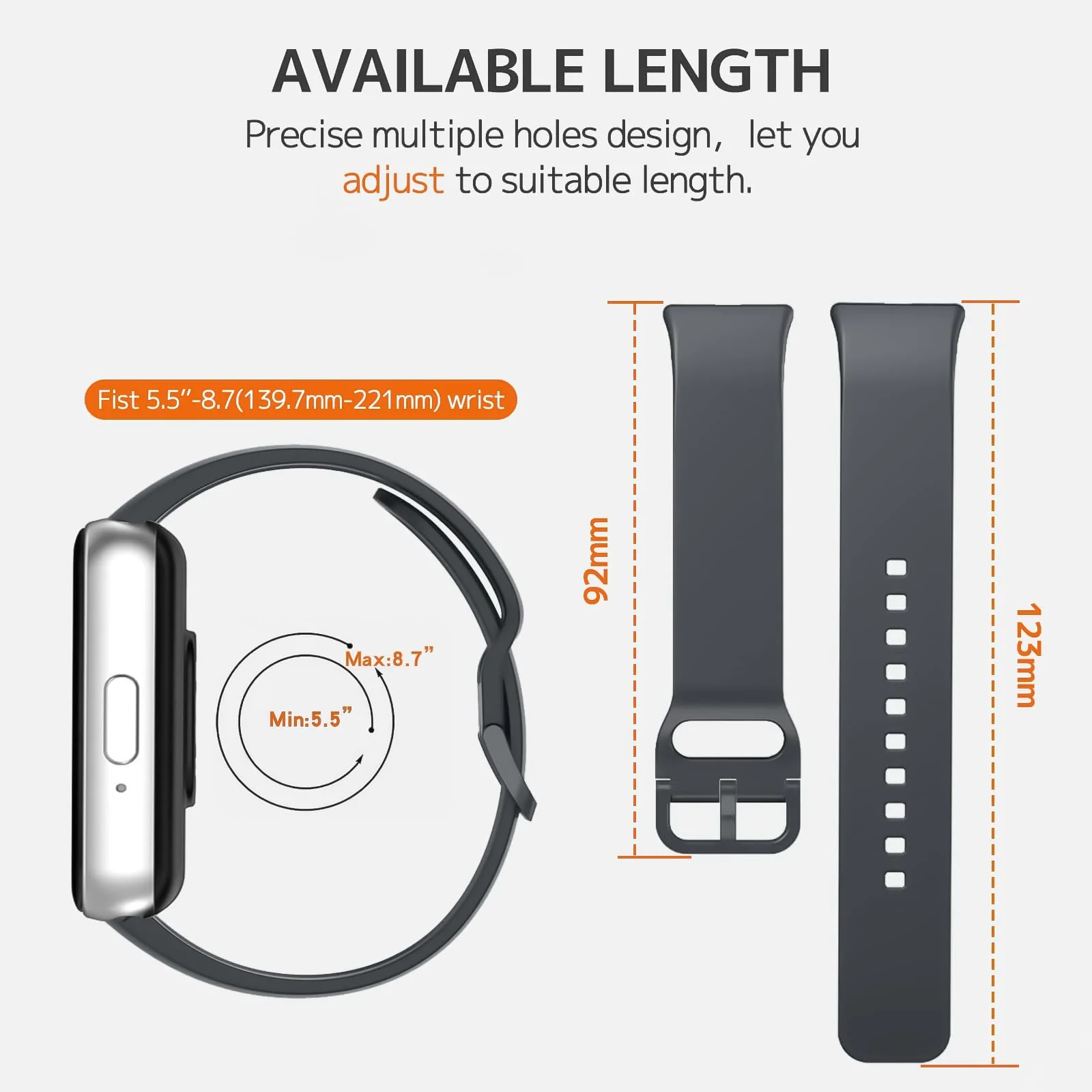 DL3 MOBILAK Silicone Bracelet for Samsung Galaxy Fit 3 Strap, Soft Silicone Sport Replacement Strap For Women/Men, Adjustable Waterproof Sports Band - Space Gray