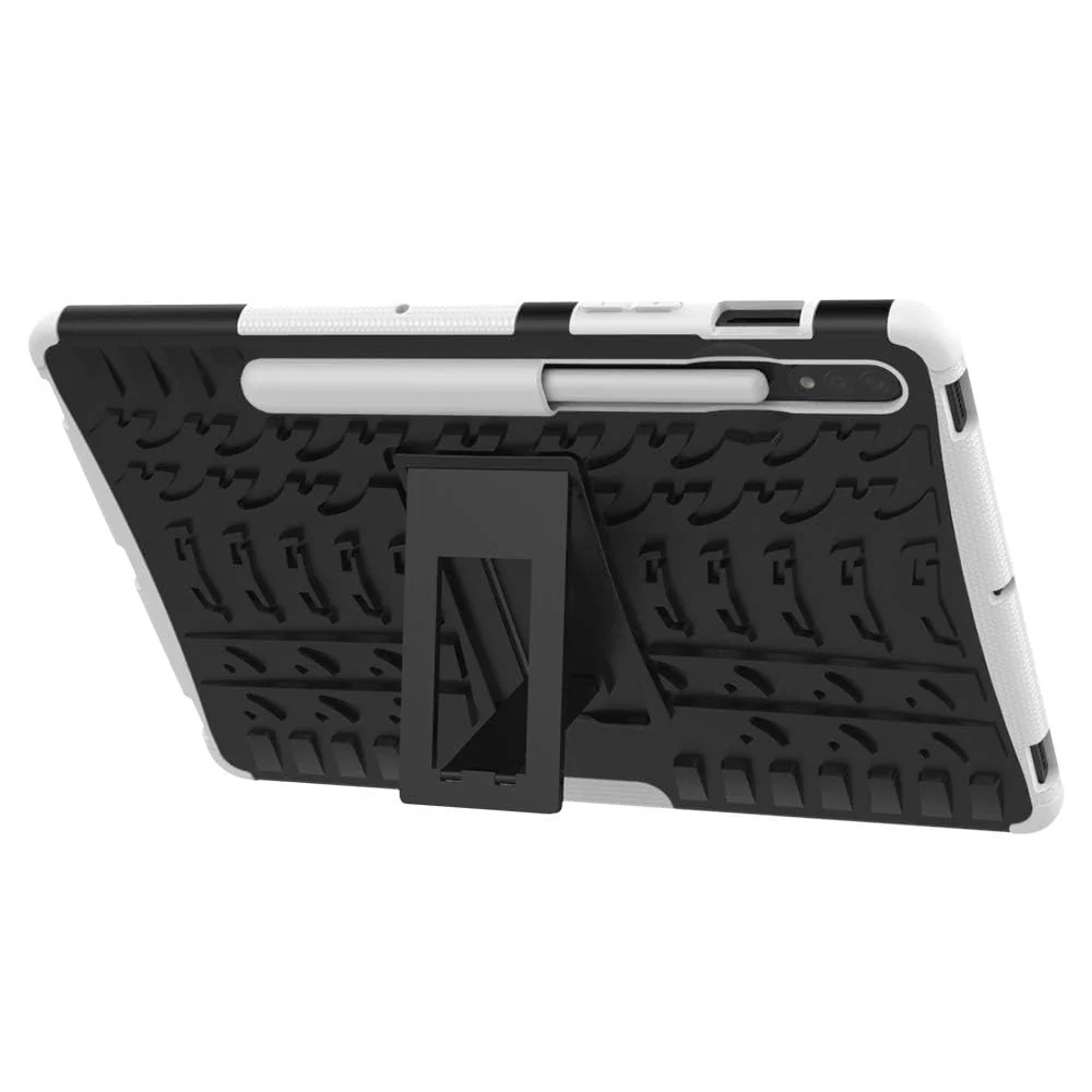 DL3 Mobilak Case For Samsung Galaxy Tab S8 Plus 2022/S7 FE 2021/S7 Plus 2020 12.4 Inch, Hybrid Rugged Armor Heavy Duty 2 in 1 TPU + PC Combo Dual Layer Shockproof Case with Kickstand - White