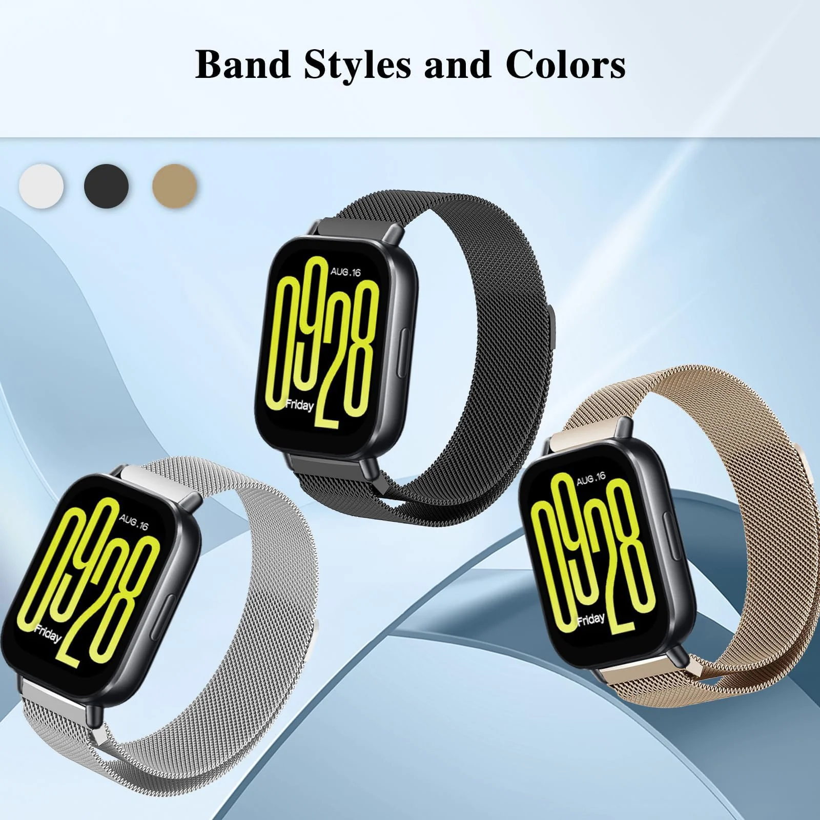 DL3 MOBILAK Milanese Magnetic Stainless-Steel Watch Strap for Xiaomi Redmi Watch 5 Lite and 5 Active - Starlight