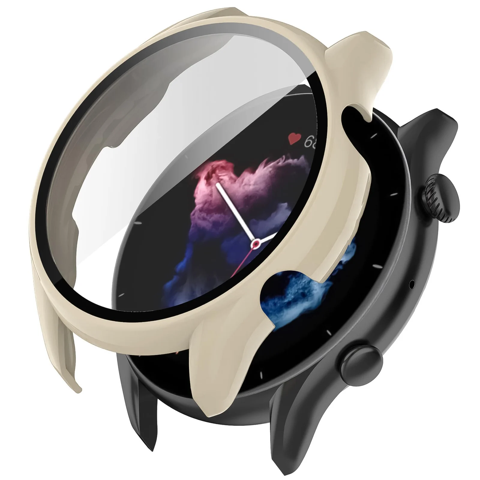 DL3 Mobilak Protective Case Compatible with Amazfit GTR 2 / GTR 2e 9H Hardness PC Case Bumper Full Slim Protective Cover with Tempered Glass For Amazfit GTR2 / GTR 2e - Ivory White