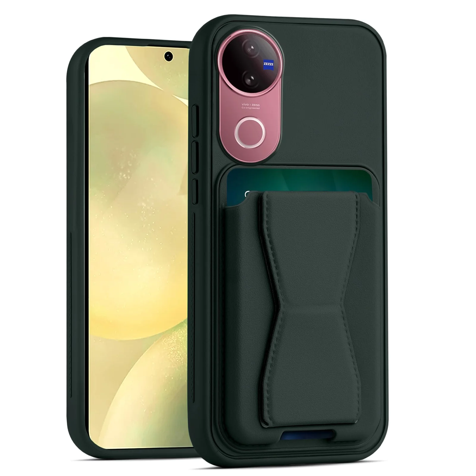 DL3 Mobilak Leather Wallet Case Compatible with Vivo V50 5G / Vivo V50e 5G, Leather Back Cover With TPU Frame, Shockproof Protective Phone Case with Card Holder Stand - Dark Green