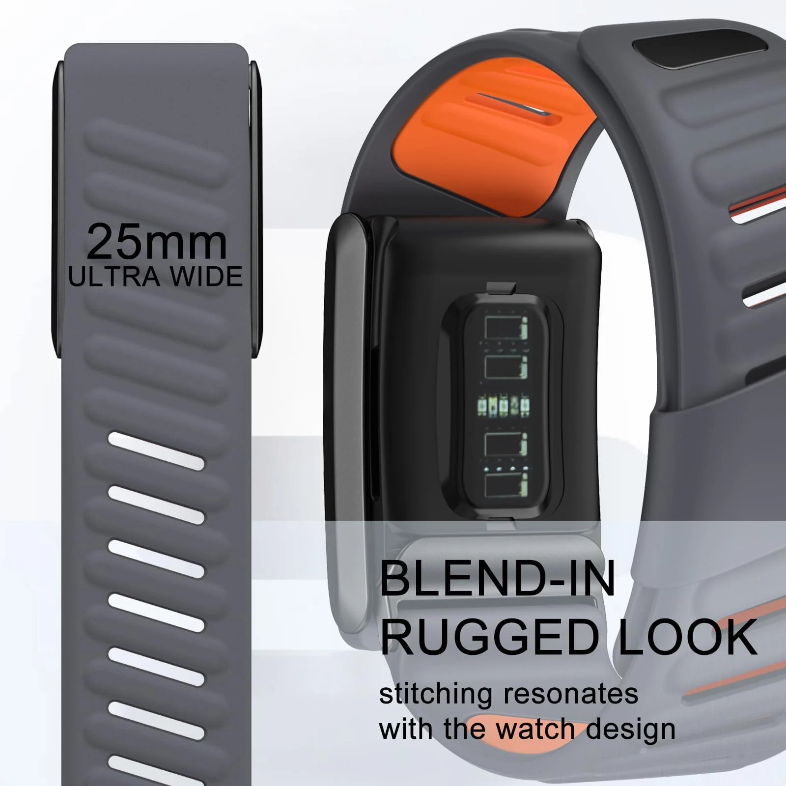 MOBIGON Breathable Silicone Sport Strap for WHOOP 4.0, Gray / Orange