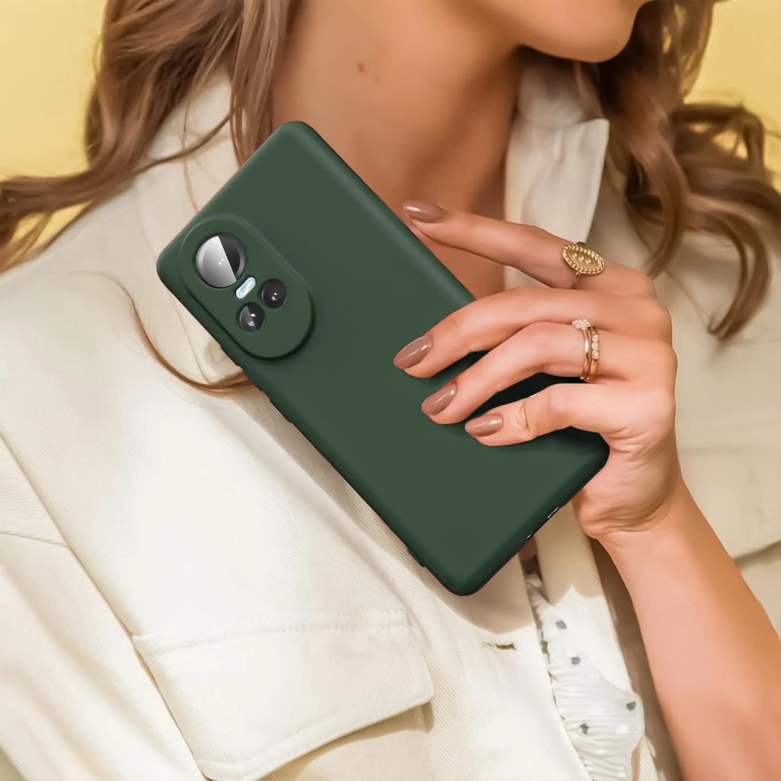 DL3 Mobilak Liquid Silicone Protective Case with Soft Microfiber Lining with Full Camera Protection for OPPO Reno 10 5G / OPPO Reno 10 Pro 5G - Green