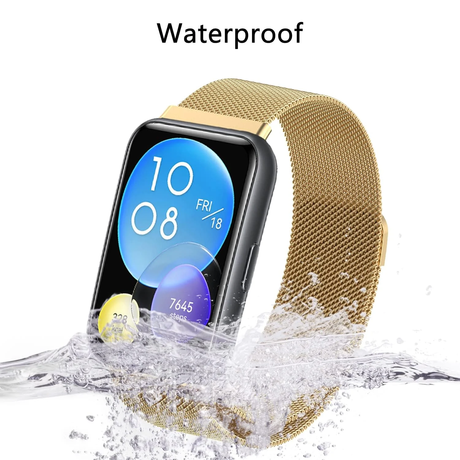 DL3 Mobilak Bracelet Compatible with Huawei Watch Fit 2, Stainless Steel Replacement Strap, Mesh Metal Watch Strap, Magnetic Adjustable Replacement Strap Compatible with Huawei Watch Fit2 - Gold