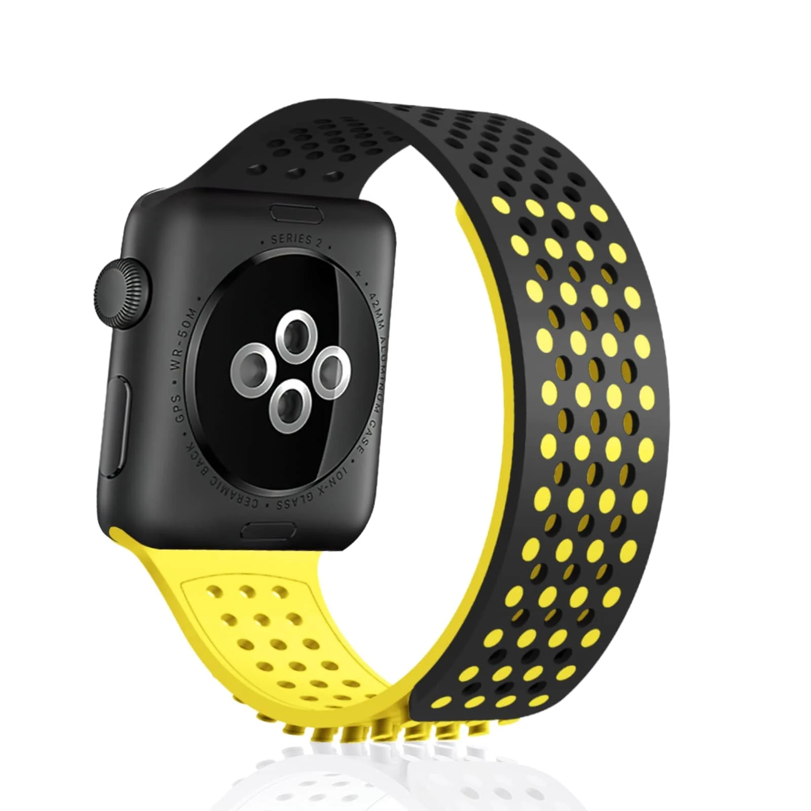 DL3 Mobilak Soft Silicone Band For Apple Watch Ultra Bands 49mm 45mm 44mm 42mm, Sport Replacement Wristband No Clasps for iWatch Series 8 ultra 7 6 5 4 SE 3 2 Women Men, Waterproof Strap - Yellow Black
