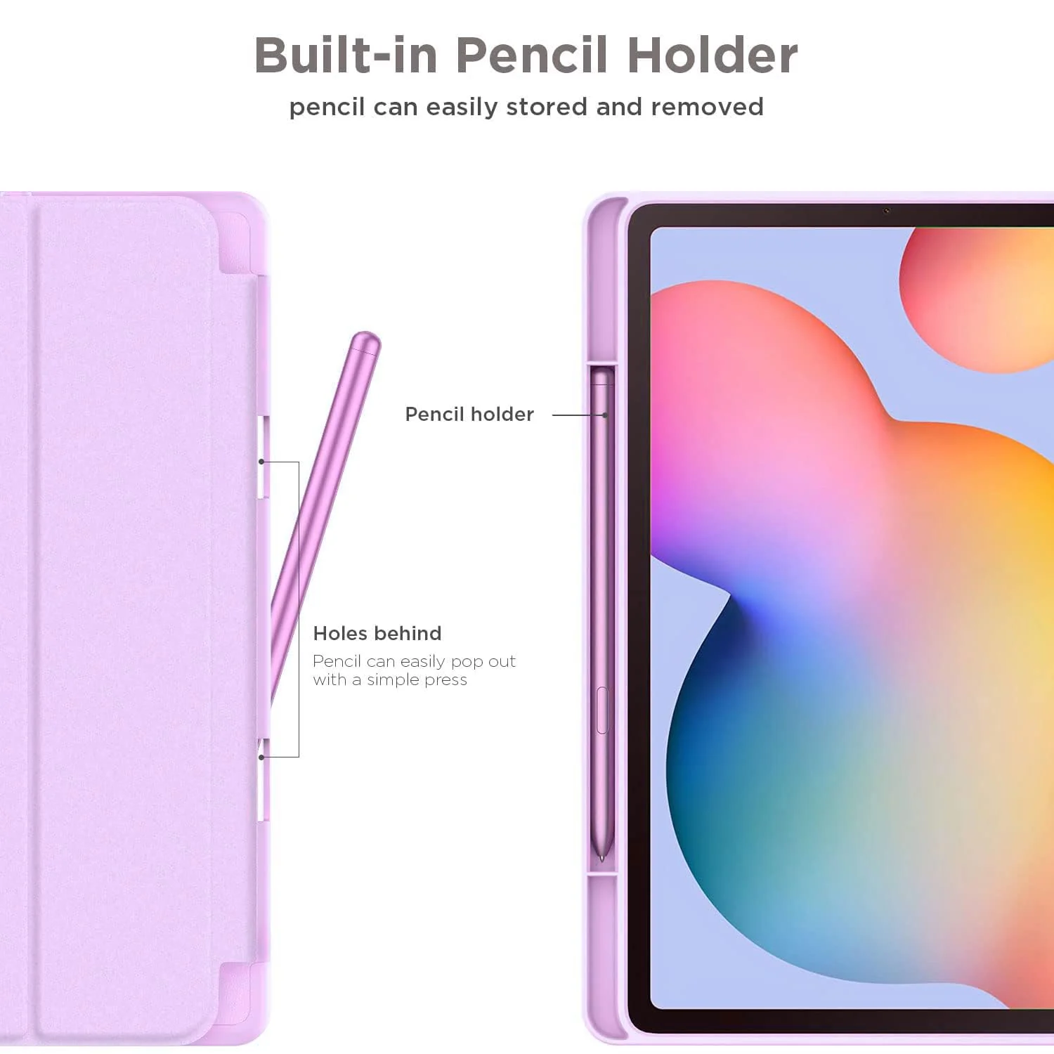 DL3 Mobilak Smart Case For Samsung Galaxy Tab S6 Lite 10.4 inch 2022 (SM-P613/P619) & 2020 (SM-P610/P615) with Pencil Holder, Soft TPU Smart Stand Back Cover Auto Wake/Sleep - Pastel Violet