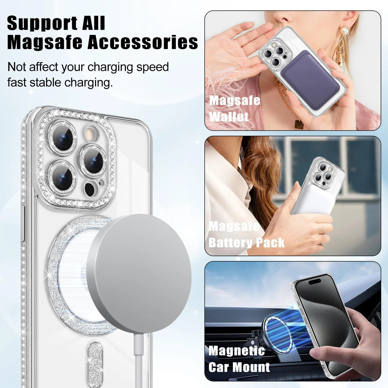 DL3 Mobilak MagSafe-Compatible Magnetic Case for iPhone 14 Pro Max with Camera Protection and Magnetic Car-Mount Support - Silver