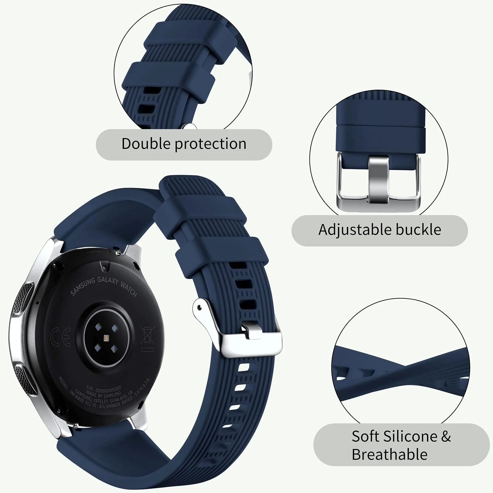 DL3 MOBILAK Silicone Bands 22MM Strap Compatible with Samsung galaxy watch3 45mm/galaxy 46mm/Gear S3/Huawei watch GT3 46MM/GT2E/GT2 Pro/GT GT2 46MM/Honor Magic Watch2 46mm/Compatible - Navy Blue