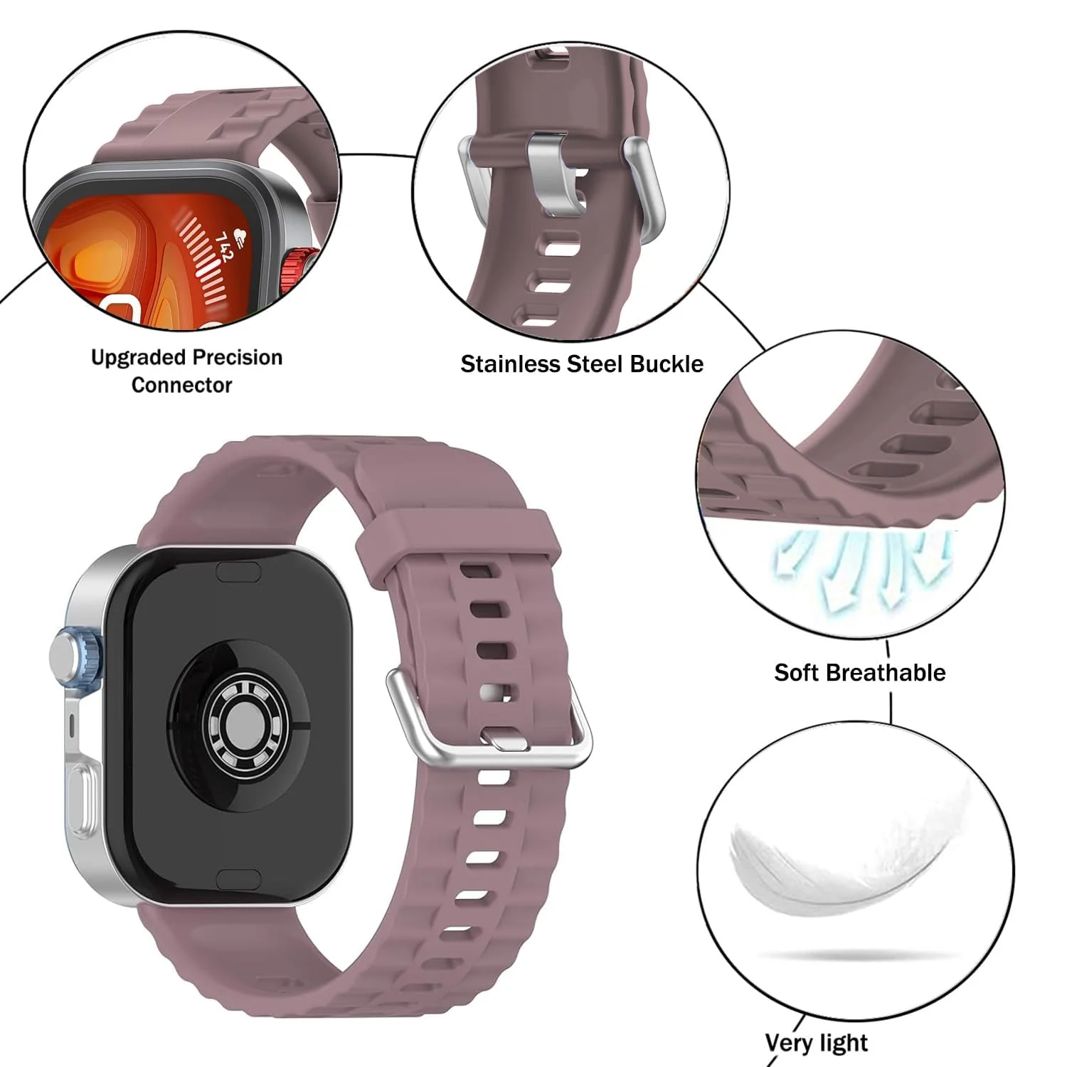 DL3 Mobilak Wavy Texture Sports Wristbands for Huawei Watch Fit 4/Fit 4 Pro/Fit 3 Strap, Breathable Silicone Wristband Strap Watch Strap Bracelet for Huawei Watch Fit 4 Pro/Fit4/3 - Smoke Purple