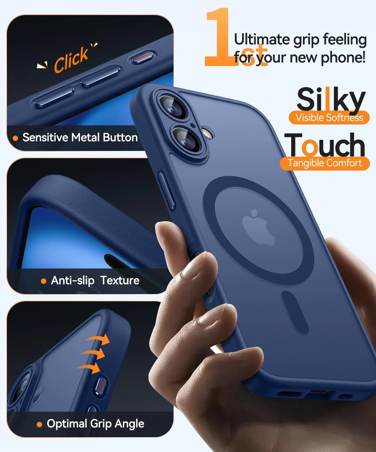 DL3 Mobilak Matte MagSafe-Compatible Magnetic Case for iPhone 16 with Camera Protection and Magnetic Car-Mount Support - Blue