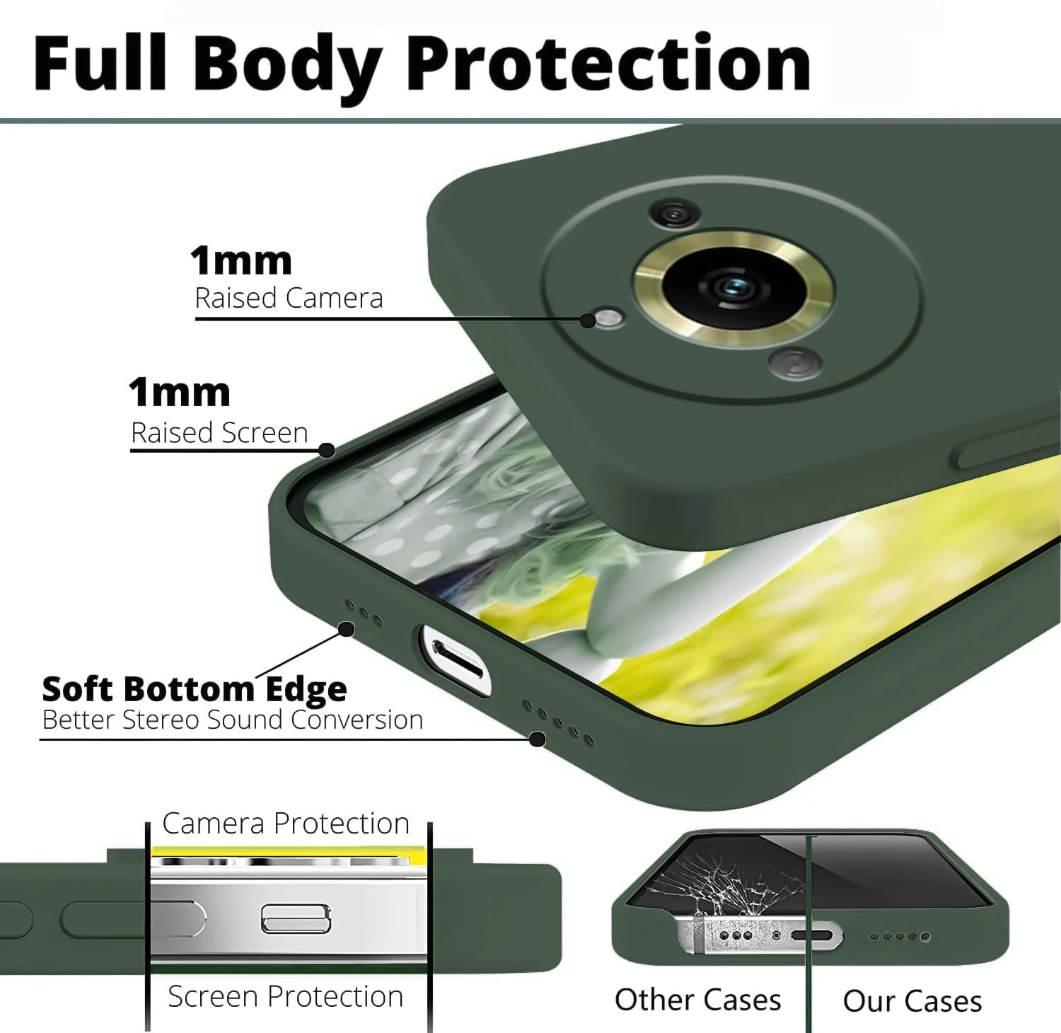DL3 Mobilak Liquid Silicone Protective Case with Soft Microfiber Lining with Full Camera Protection for realme 11 Pro & realme 11 Pro+ Plus 5G - Green