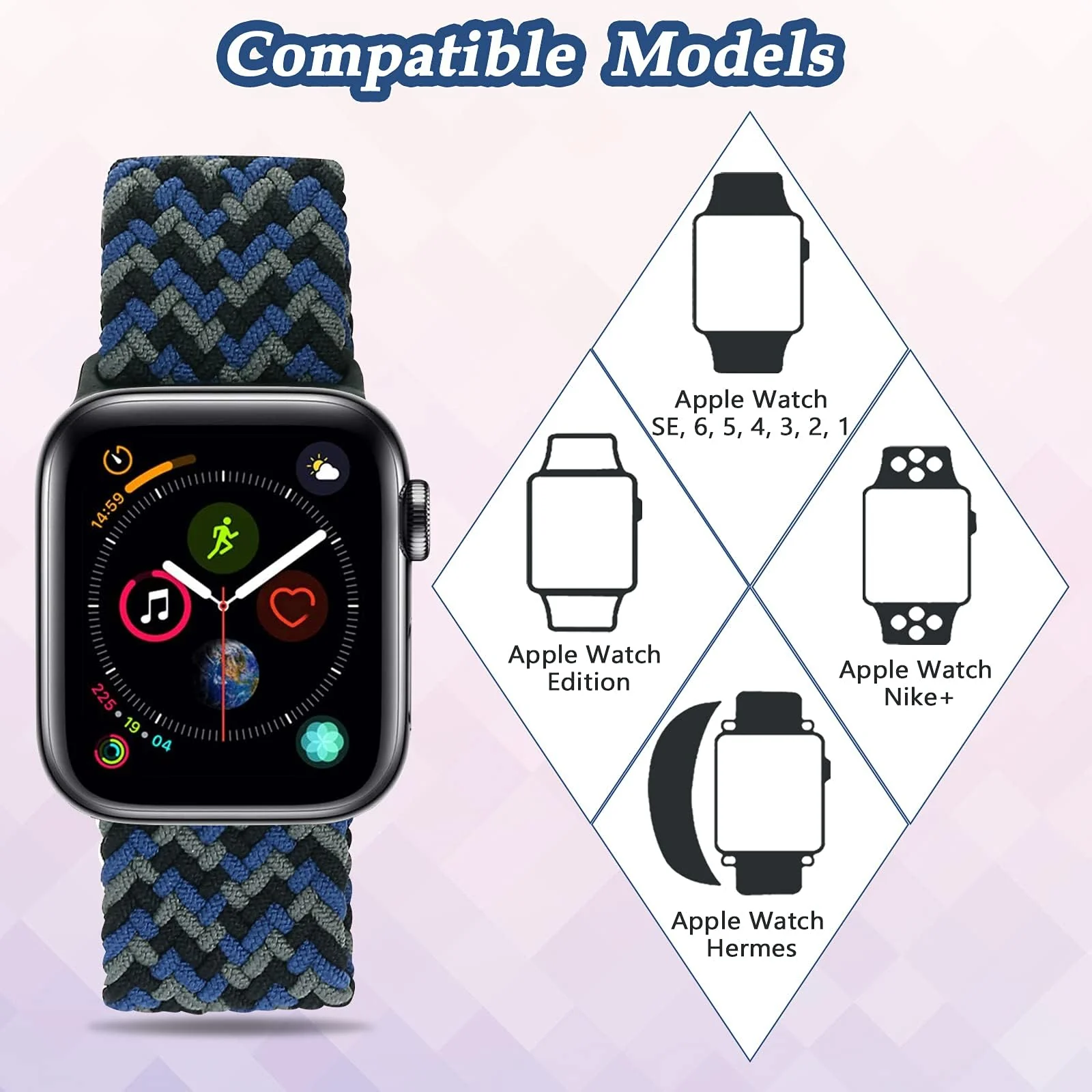 DL3 Mobilak Braided Solo Loop Band For Apple Watch Band 49mm 45mm 44mm 42mm, Replacement Wristband Nylon Strap for iWatch Series SE 9/8/7/6/5/4/3/2/1/Ultra/Ultra 2 (Small) - Black Blue Green