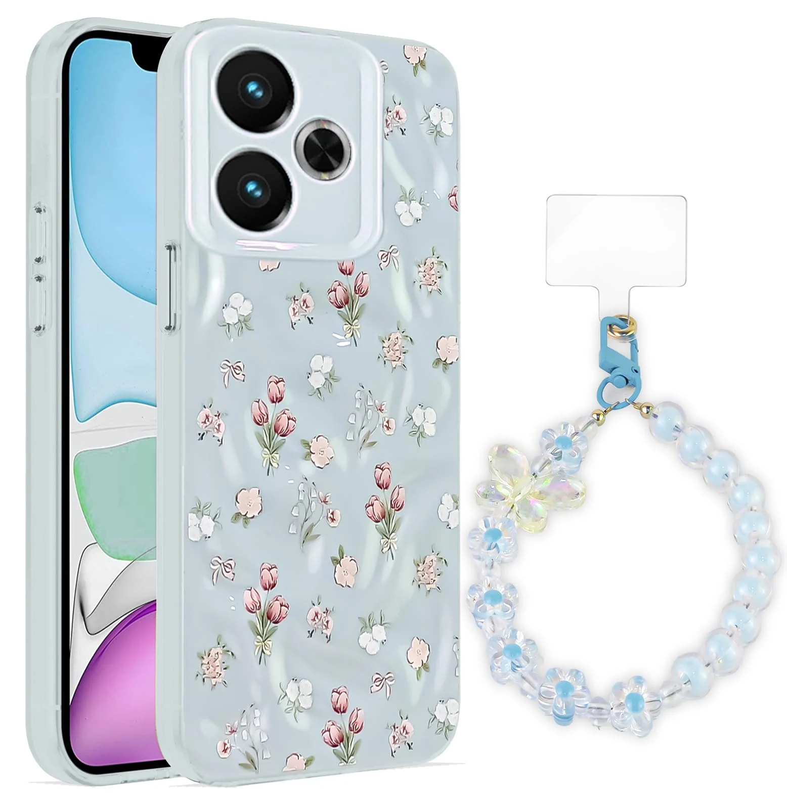 Dl3 Mobilak Case Compatible with Xiaomi Redmi 13 4G/5G/Poco M6,Cute Printed Soft TPU Phone Cover with Beaded Wrist Strap, Shockproof Camera Protection, Slim Protective Case for Women & Girls - Style 1