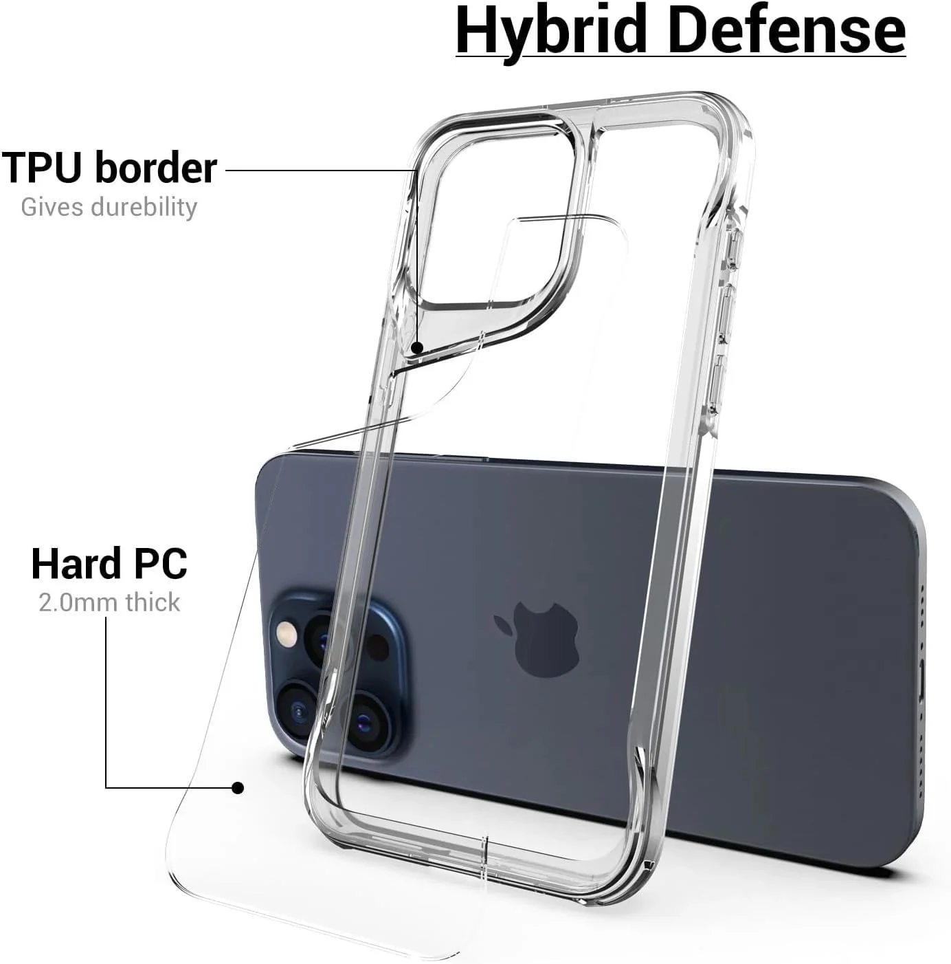 DL3 Mobilak Rugged Protective Case for iPhone 13 Pro 6.1-Inch, Supports wireless charging, Shock-absorbing protection, Non-slip grip - Clear