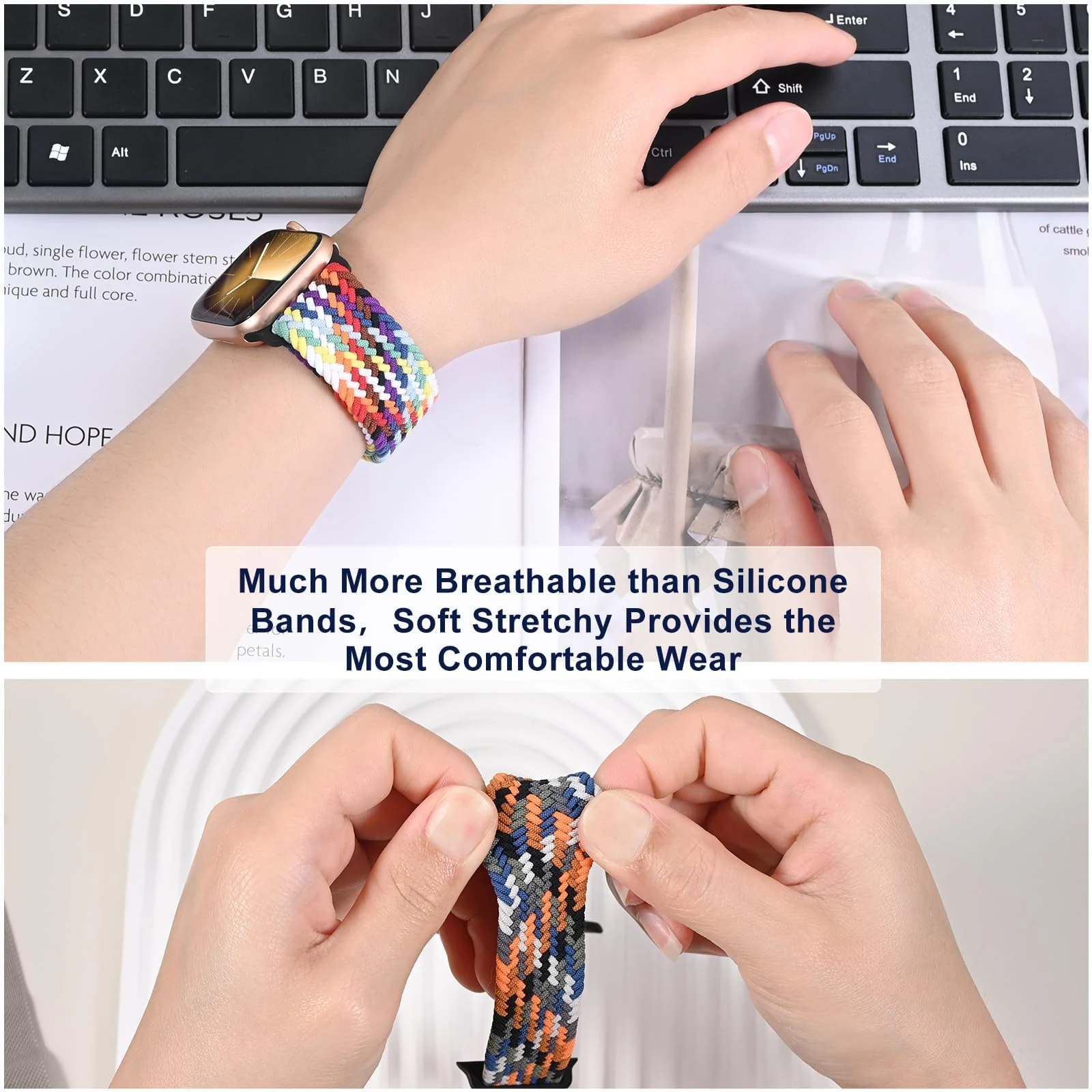 DL3 Mobilak Sport Solo Loop Compatible with Apple Watch Band 42mm 44mm 45mm 46mm 49mm for Women Men, Magnetic Strap Stretchy Braided Wristband for iWatch Series 11 10 9 8 7 6 5 4 3 Ultra 3 2 1 SE SE2 - Black
