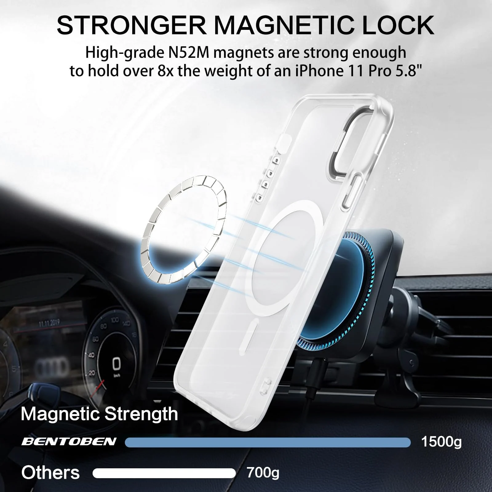 DL3 Mobilak Wallet Case with Card Slot for iPhone 11 Pro with Ring Holder and Magnetic Car-Mount Support - White