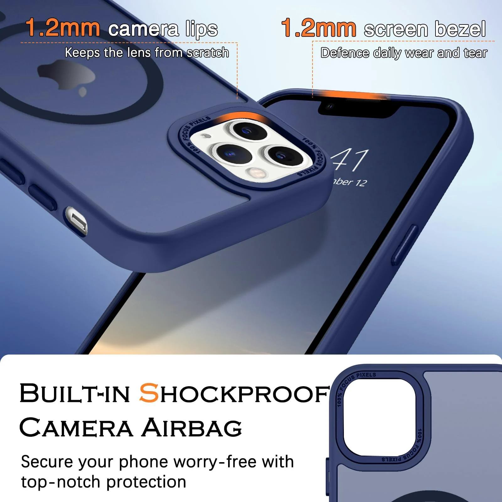 DL3 Mobilak Translucent Matte Case for iPhone 15 (6.1 Inch), Compatible with MagSafe accessories, Supports wireless charging, Built-in magnetic car-mount support - Blue