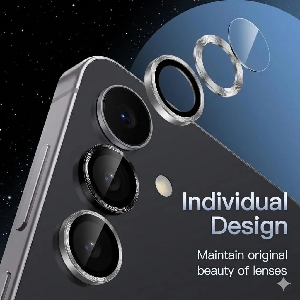 DL3 Mobilak Camera Lens Protector for Samsung Galaxy S25 FE Accessories, 9H Tempered Glass Metal Individual Ring Camera Cover Screen Protector, Case Friendly, Anti Scratch - Silver