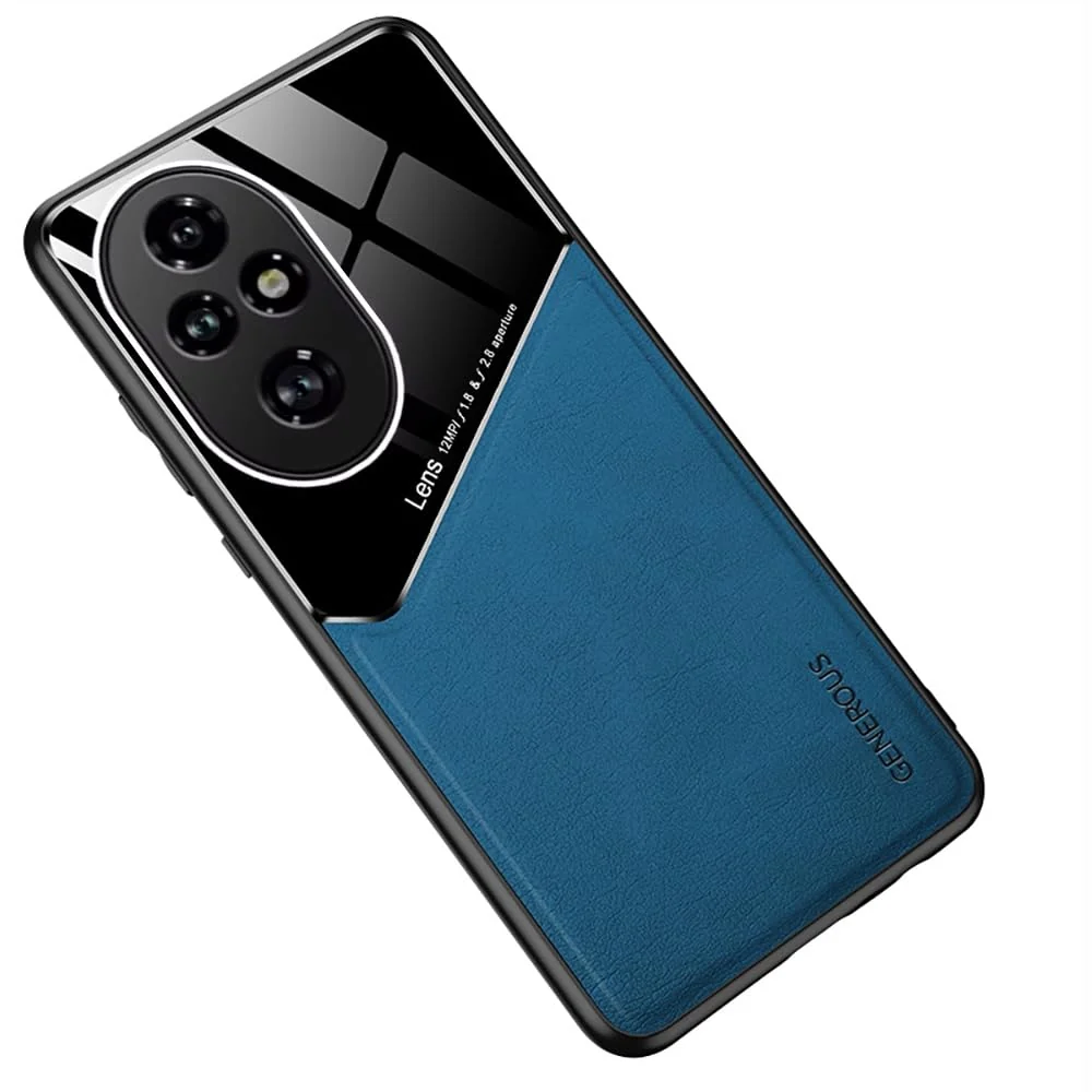 DL3 Mobilak Faux Leather and Plexiglass Protective Case with TPU Frame and Magnetic Car-Mount Support for Honor 200 Pro 5G - Blue