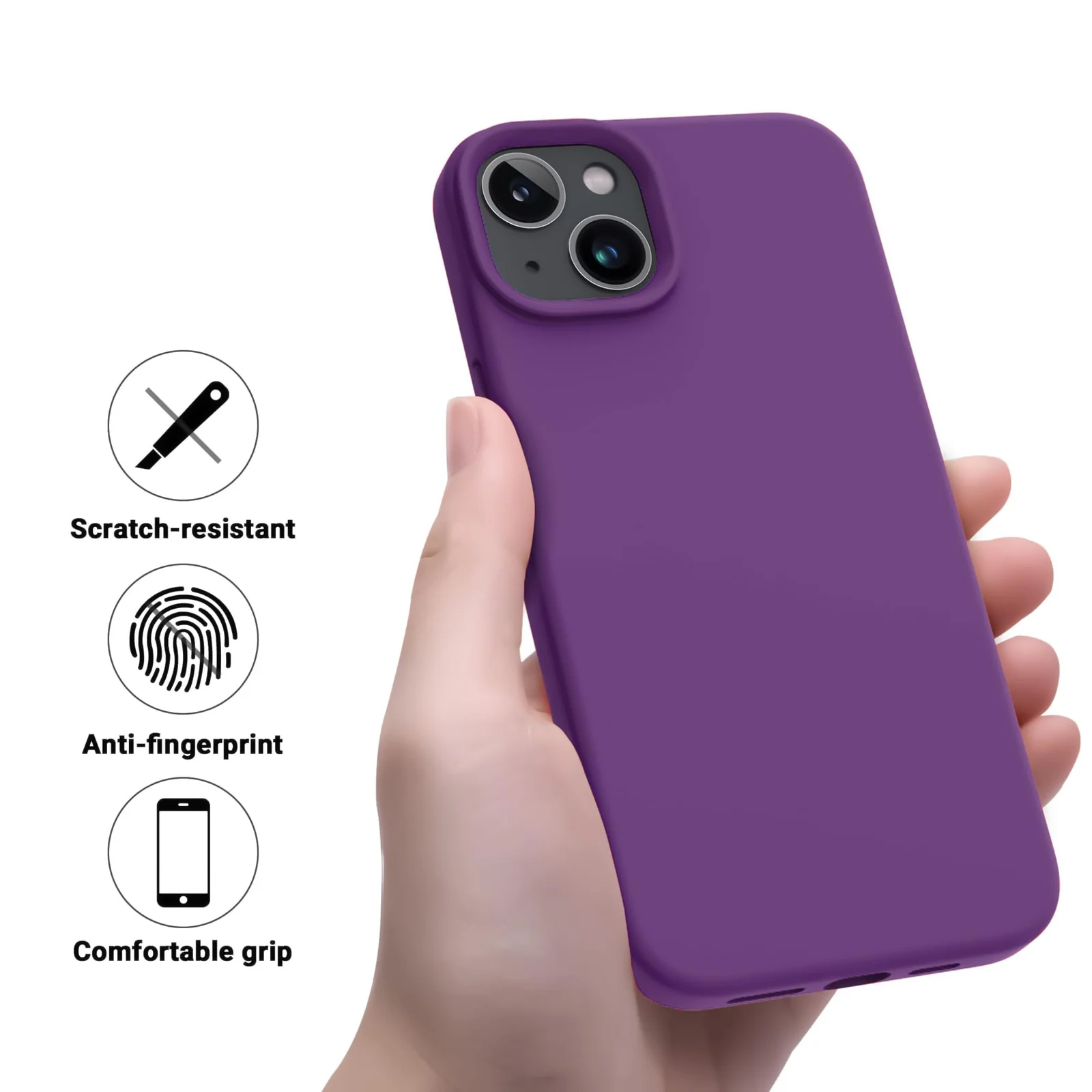 DL3 Mobilak Liquid Silicone Protective Case for iPhone 13 / iPhone 14 with Camera Protection and Microfiber Lining - Purple