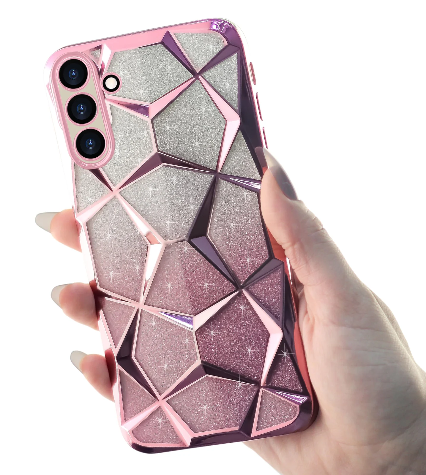 DL3 Mobilak Compatible with Samsung Galaxy A56 Case Plating Bling Gradient Glitter Clear Cover Soft TPU Silicone Cute Camera Protection Shockproof Back for Women Girls Case - Pink
