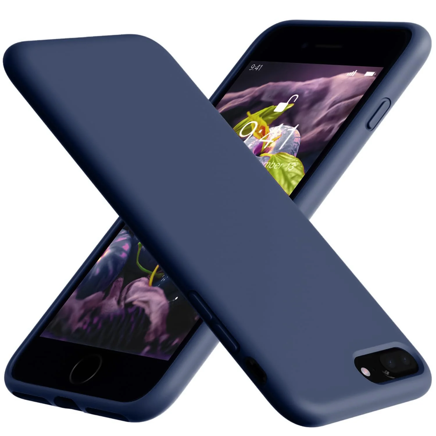 DL3 Mobilak Compatible with iPhone 7 Plus/iPhone 8 Plus Case, Liquid Silicone Case, Full Body Protective Cover, Shockproof, Slim Phone Case, Anti-Scratch Soft Microfiber Lining - Storm Blue