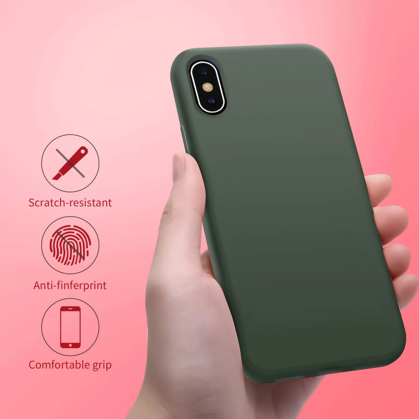 DL3 Mobilak Liquid Silicone Protective Case for iPhone X / iPhone XS with Camera Protection and Microfiber Lining - Army Green