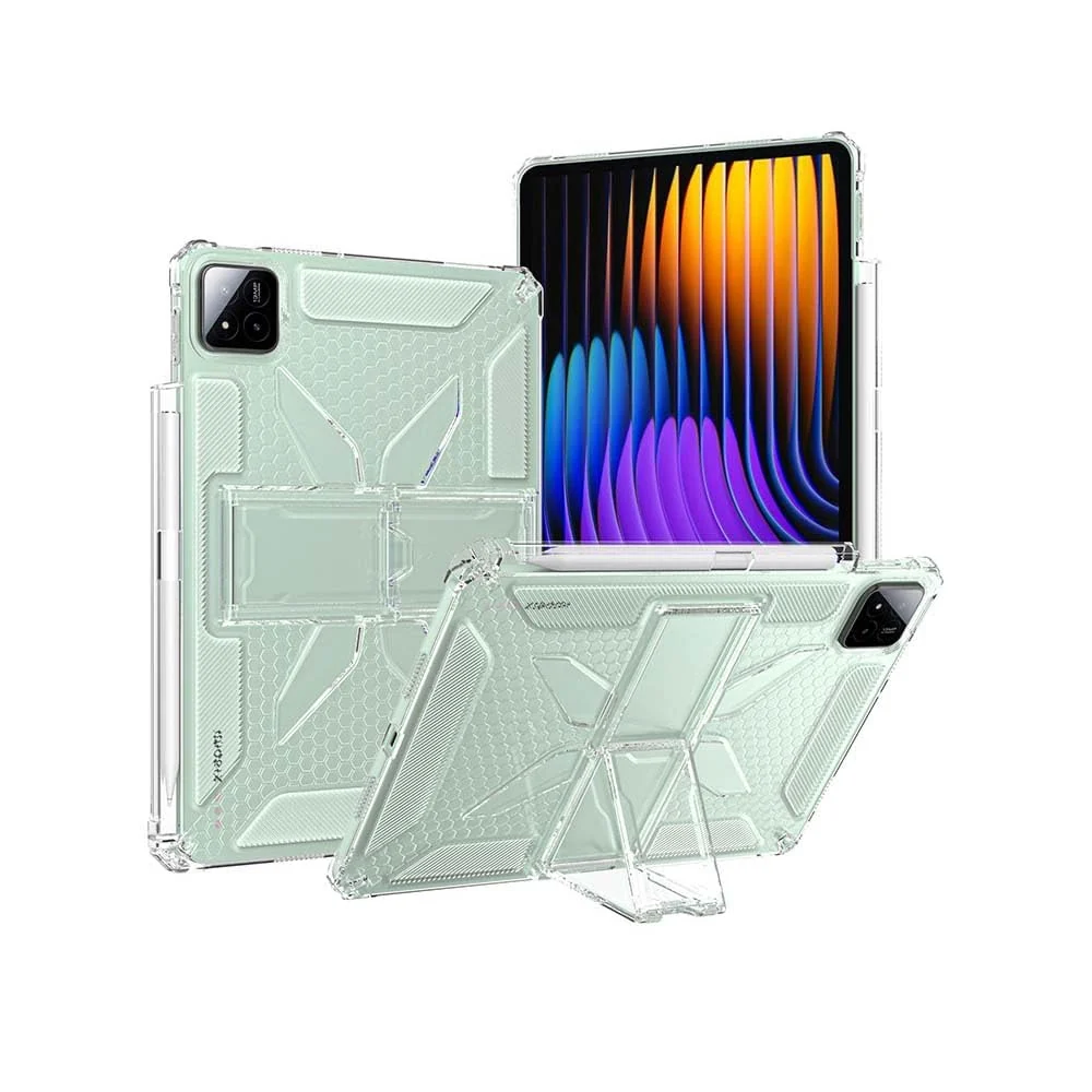DL3 Mobilak Stand Case for Xiaomi Pad 7 / Xiaomi Pad 7 Pro 2024 11.2 inch Case Shockproof, Thin Slim Lightweight Anti-Yellowing Bumper, Kickstand Cover, with Pencil Holder - Clear